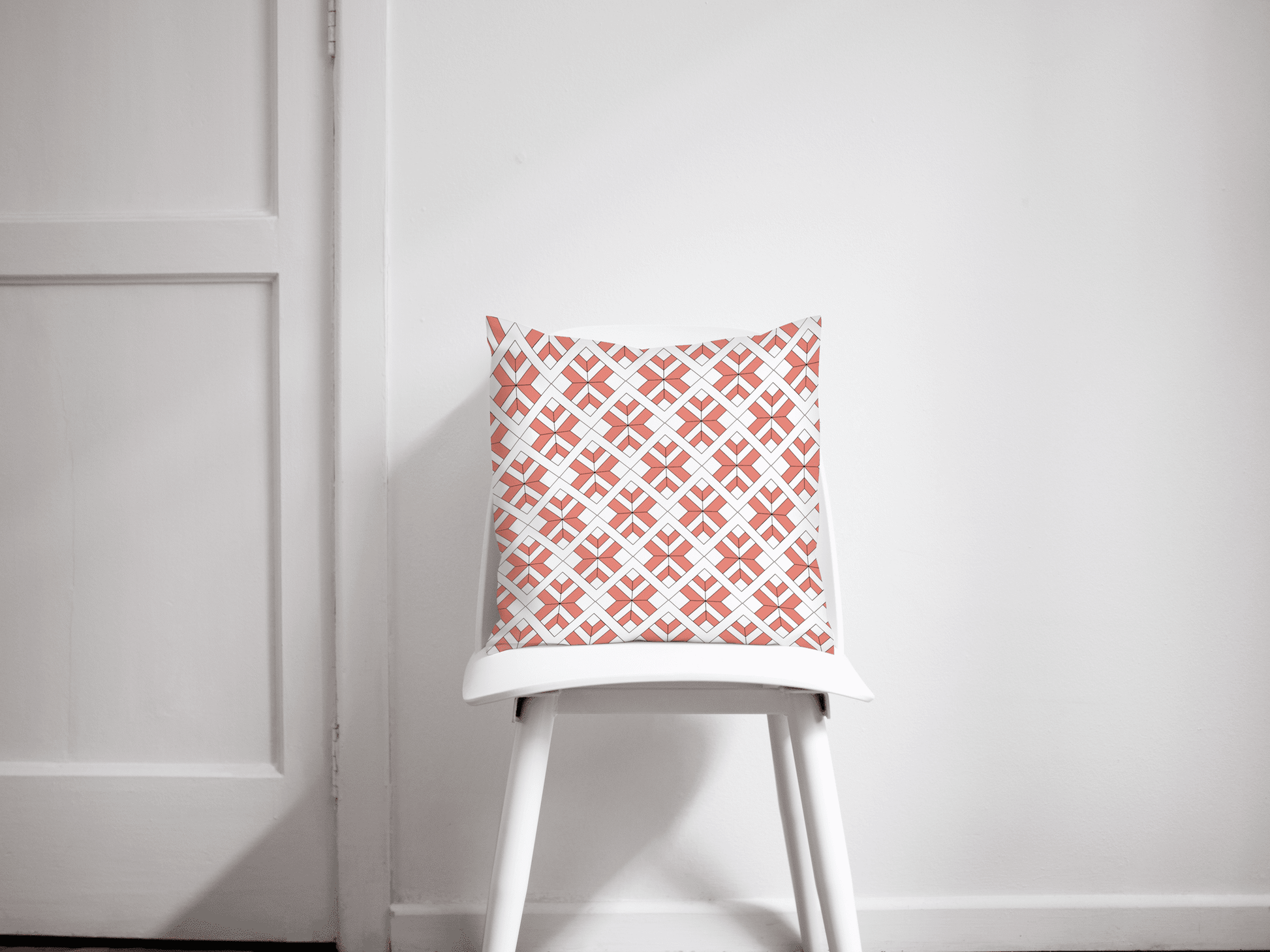 Coral and White Geometric Throw Pillow