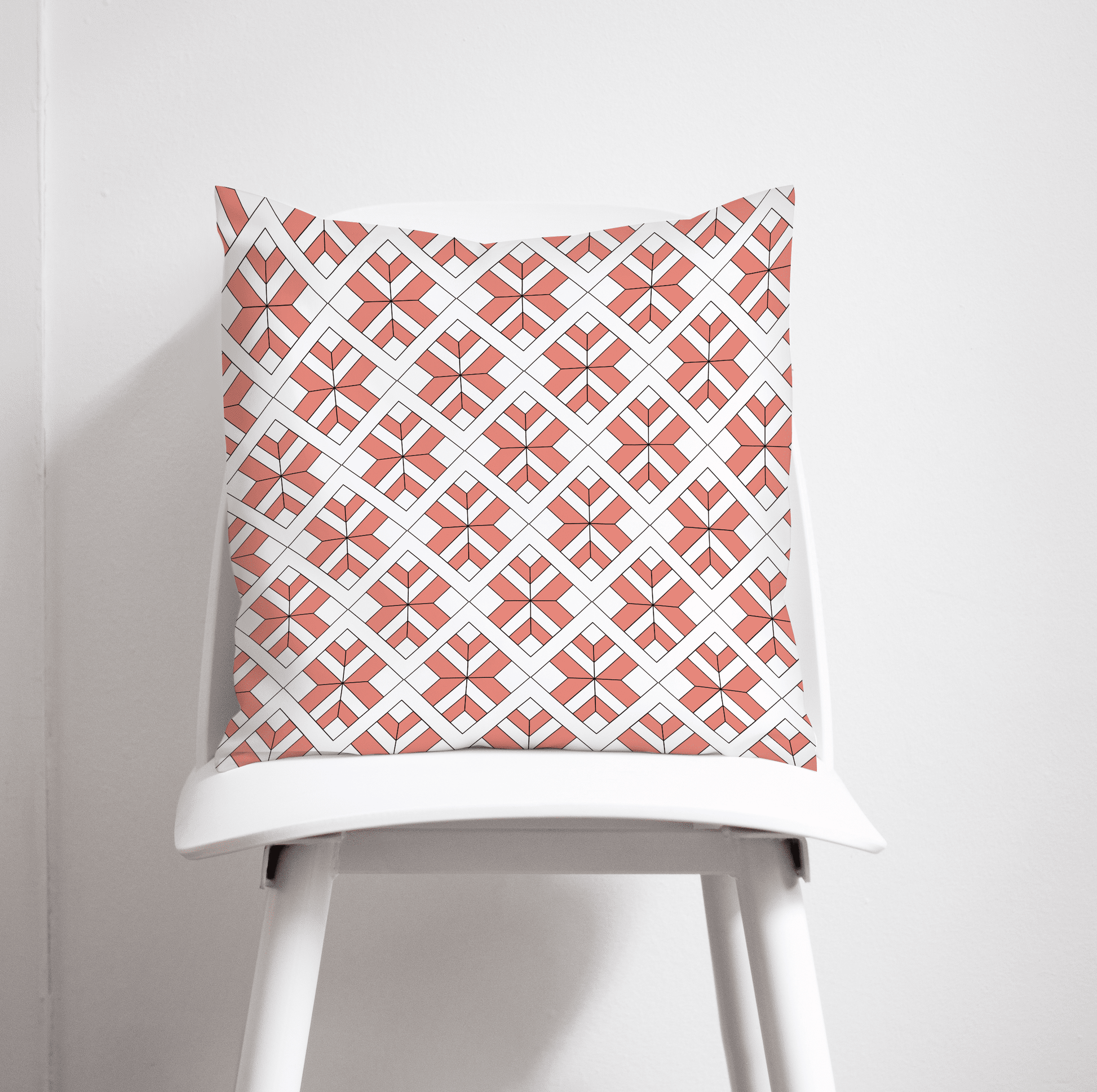 Coral and White Geometric Throw Pillow