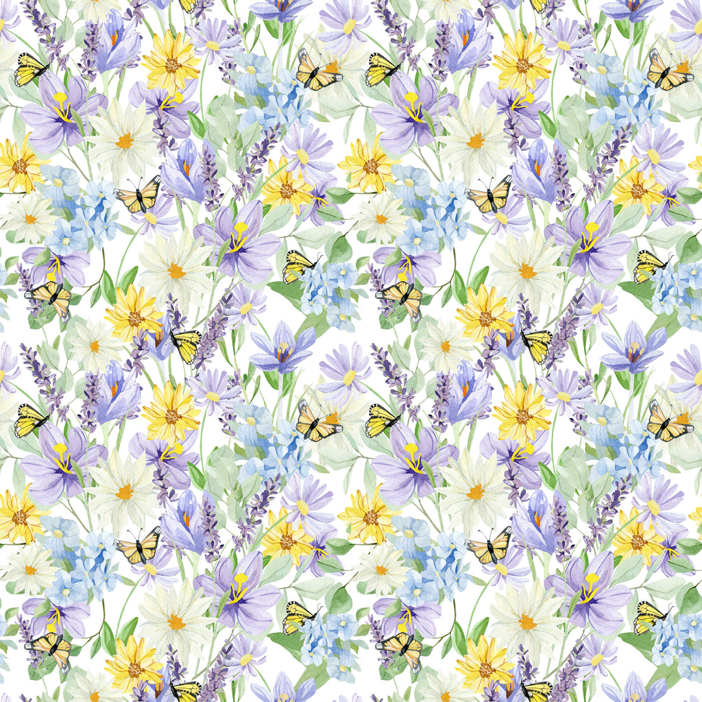 Yellow Butterfly Wallpaper with Purple Blossoms
