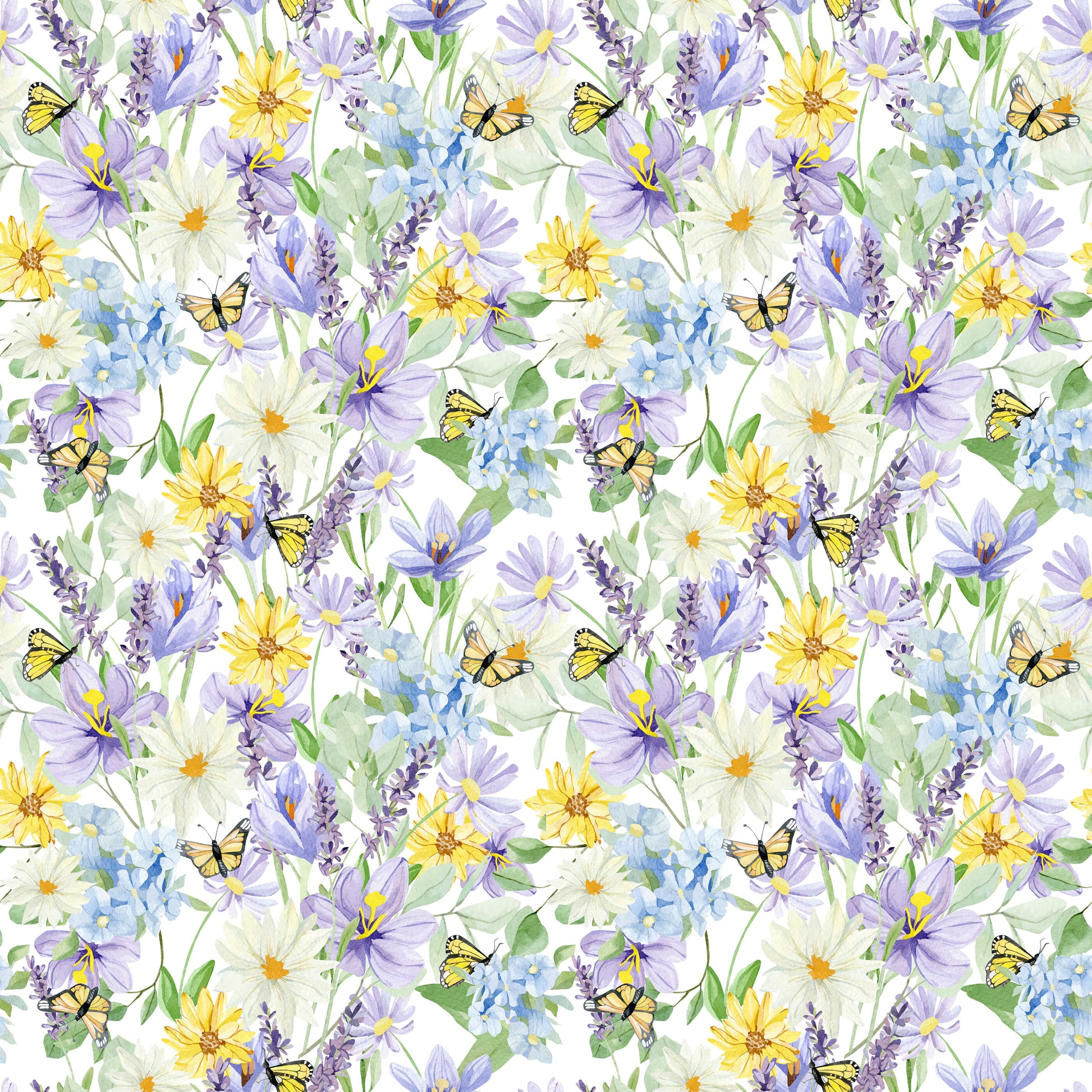 Yellow Butterfly Wallpaper with Purple Blossoms