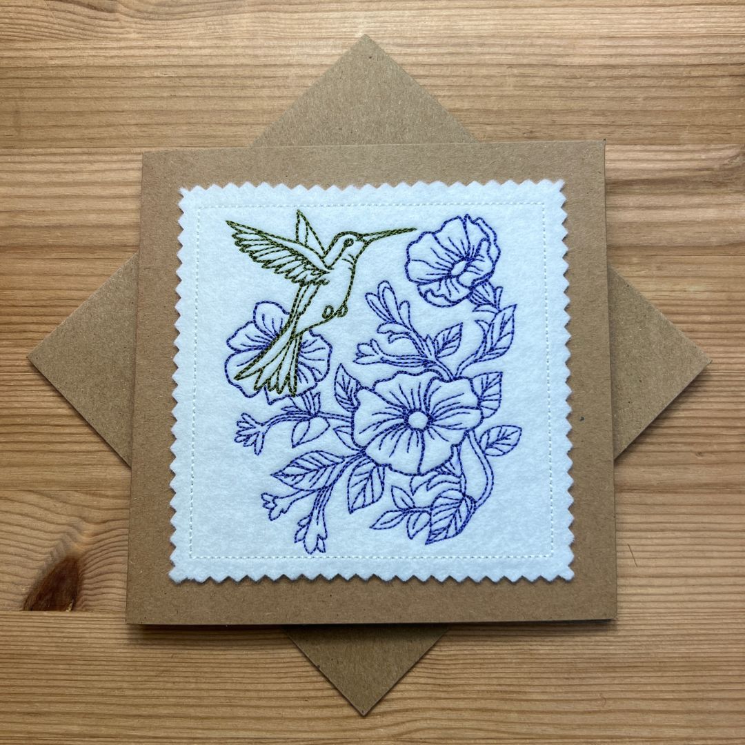 Humming Bird Embroidered Greeting Card