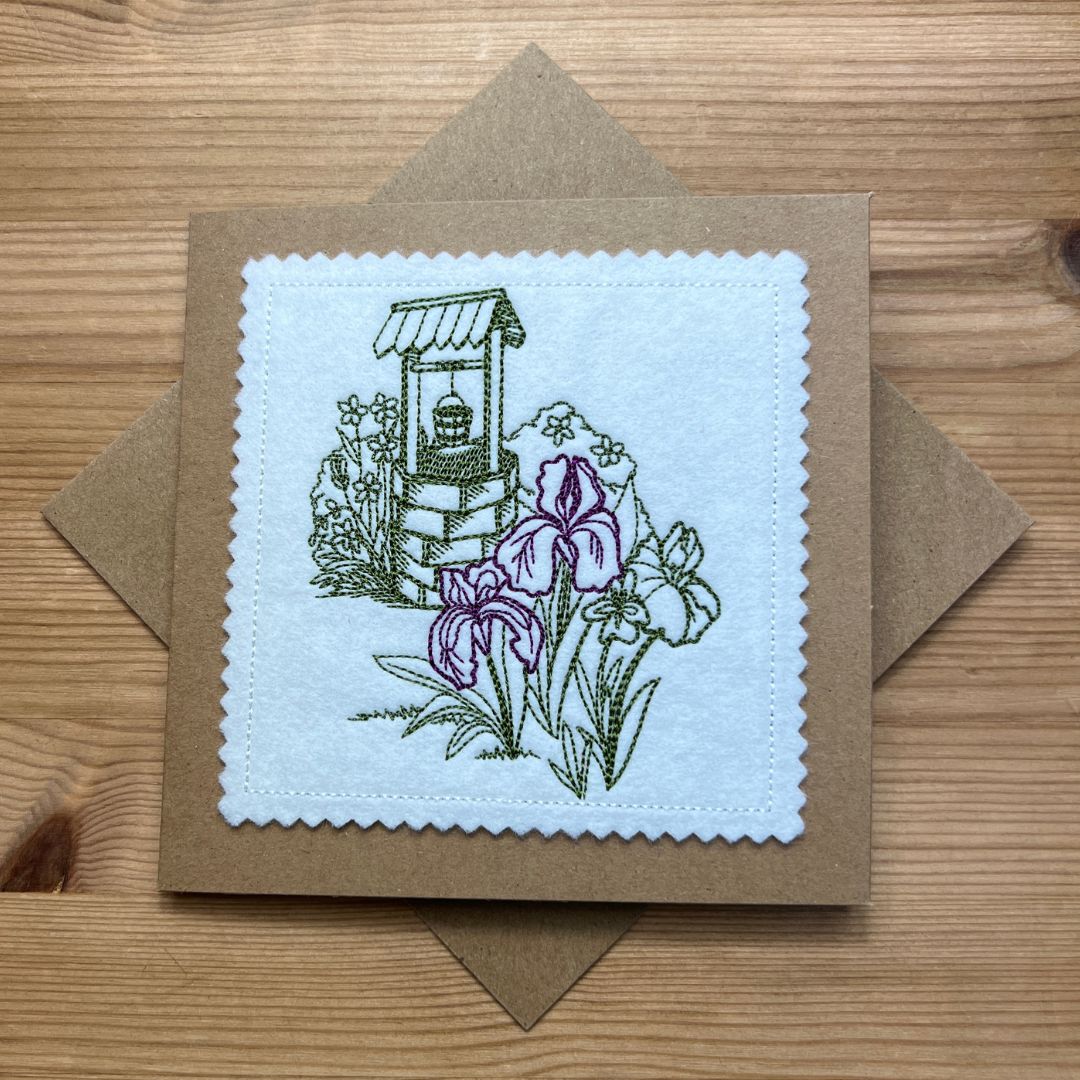 Cottage Garden Wishing Well Embroidered Card
