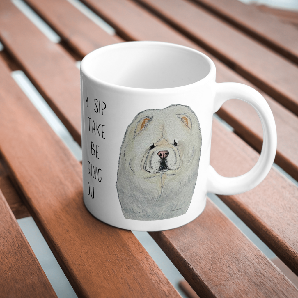 Cream Chow Chow Mug with Judgemental Dog Design