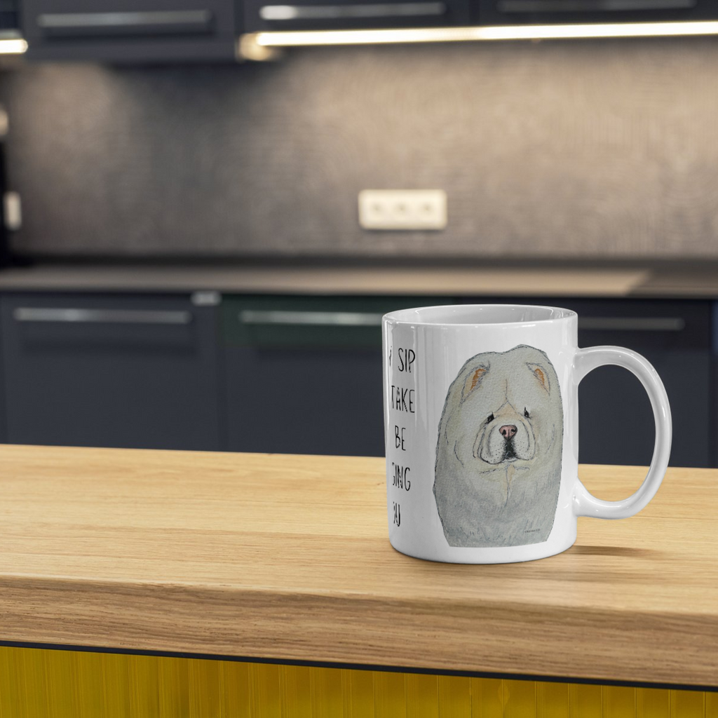 Cream Chow Chow Mug with Judgemental Dog Design