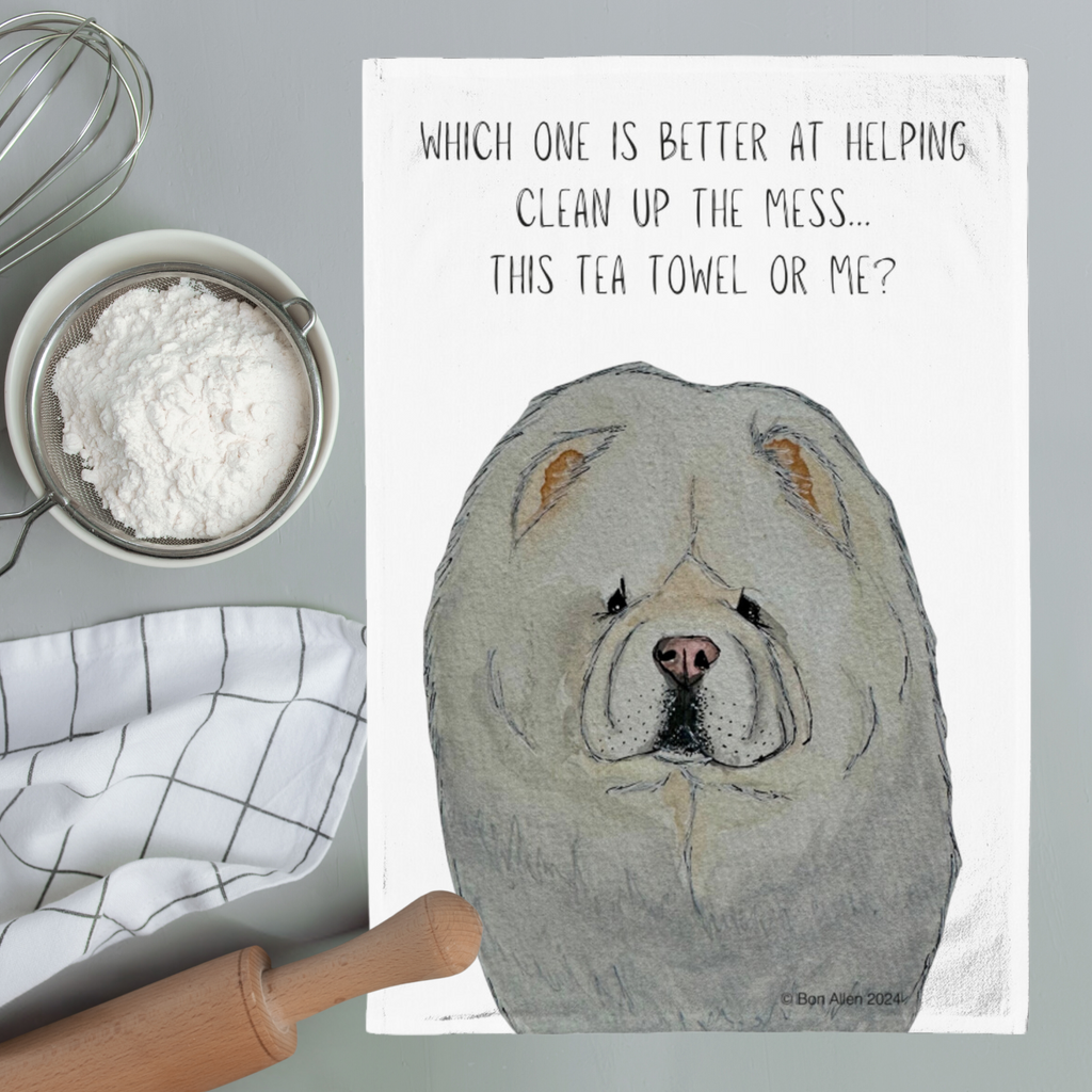 Cream Chow Chow Tea Towel