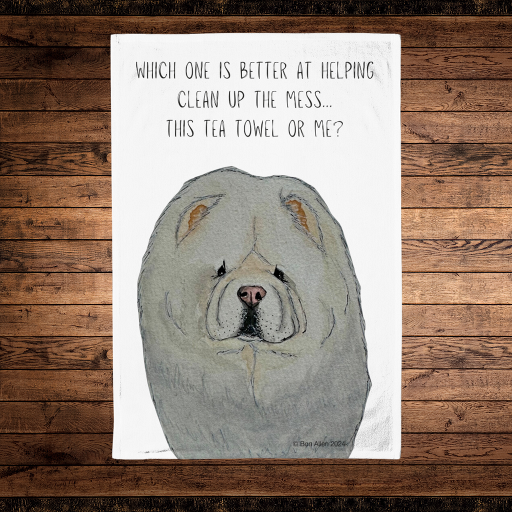 Cream Chow Chow Tea Towel