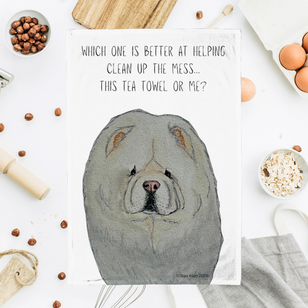 Cream Chow Chow Tea Towel