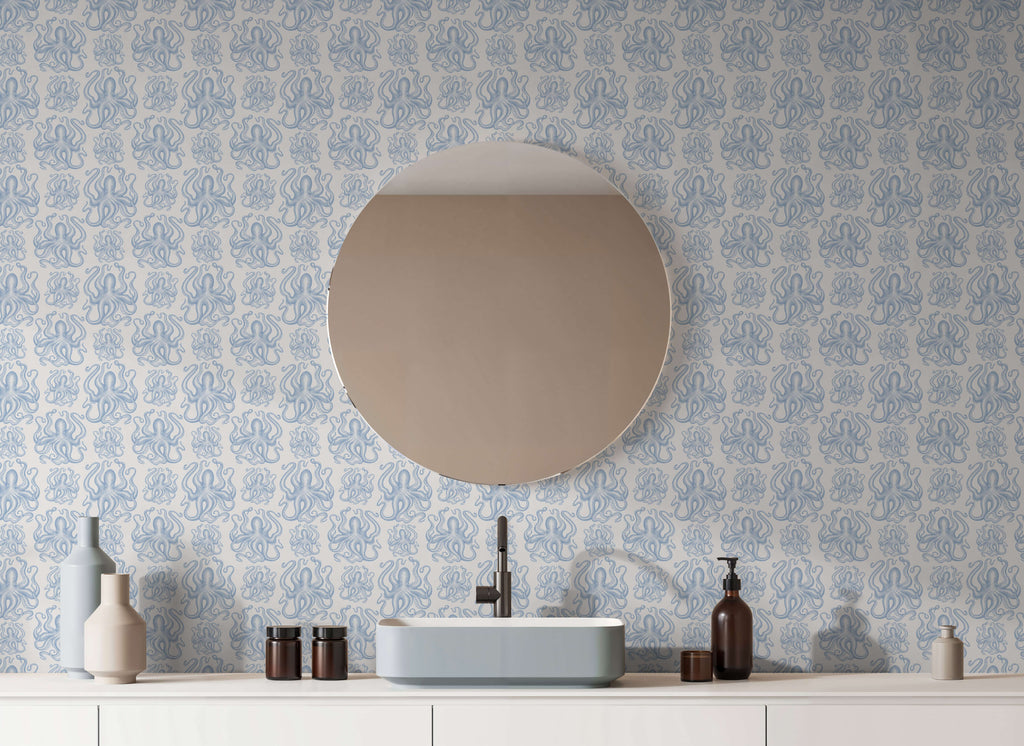 Octopus Wallpaper in Soft Muted Colours