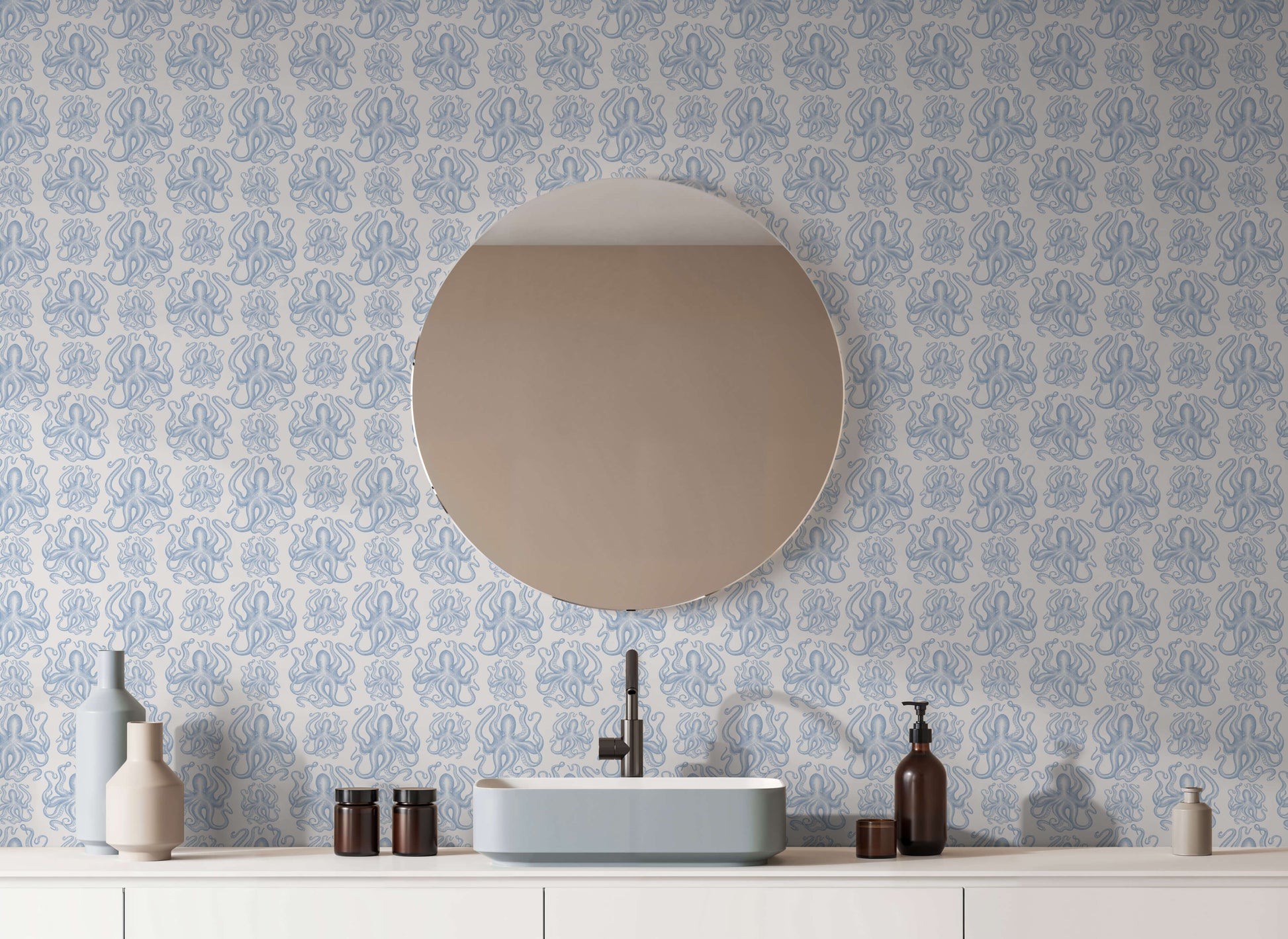 Octopus Wallpaper in Soft Muted Colours