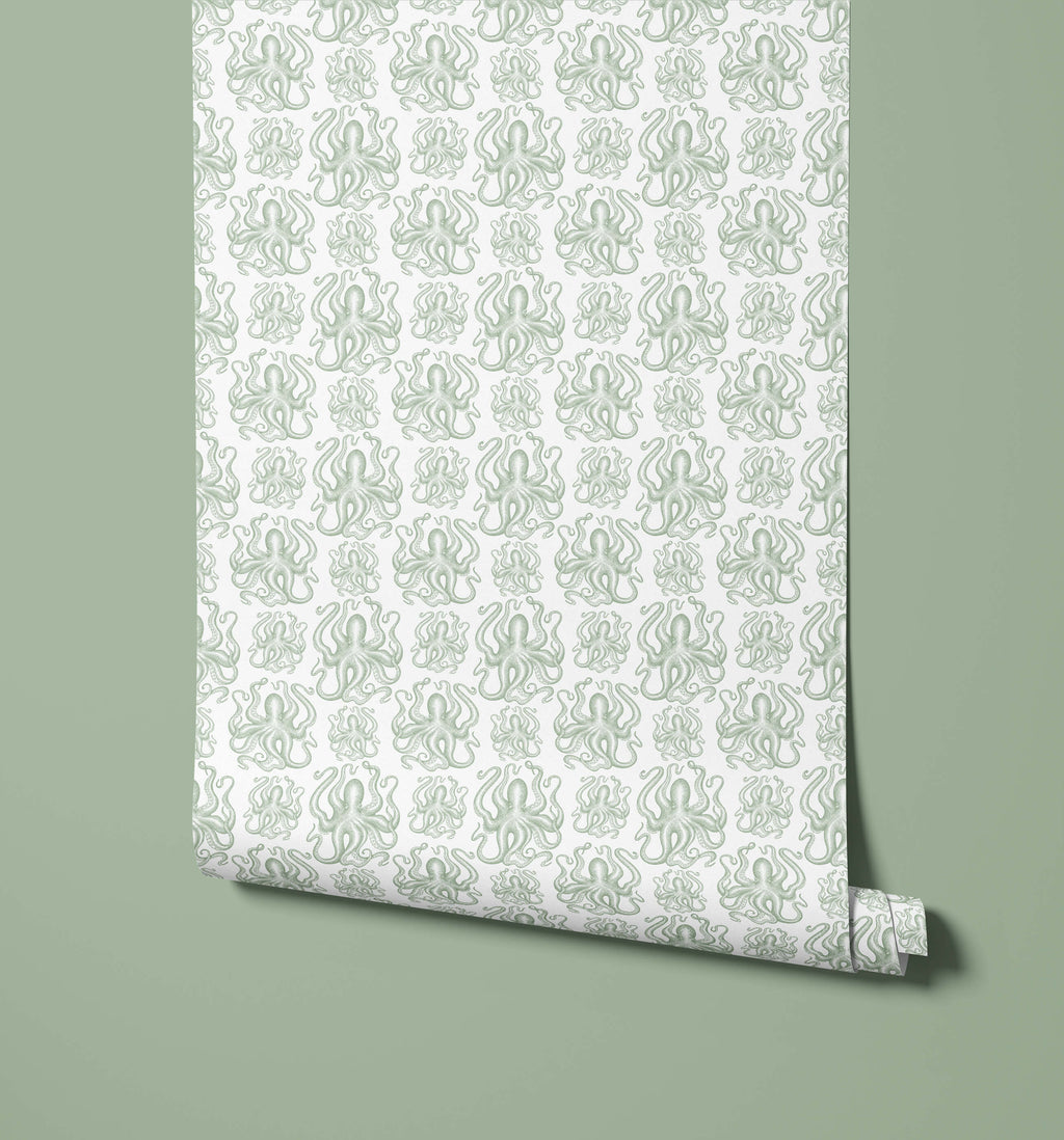 Octopus Wallpaper in Soft Muted Colours