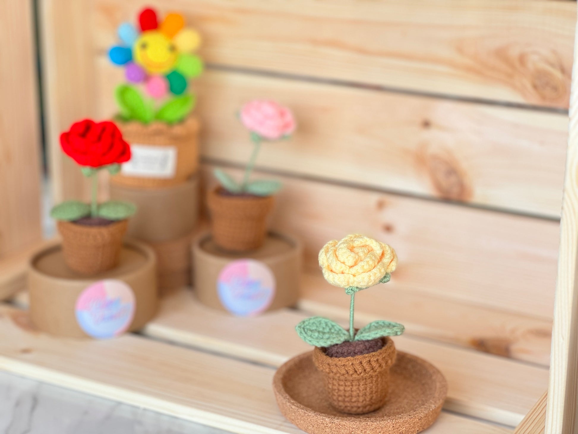 Hand Crocheted Heart Roses with Pot