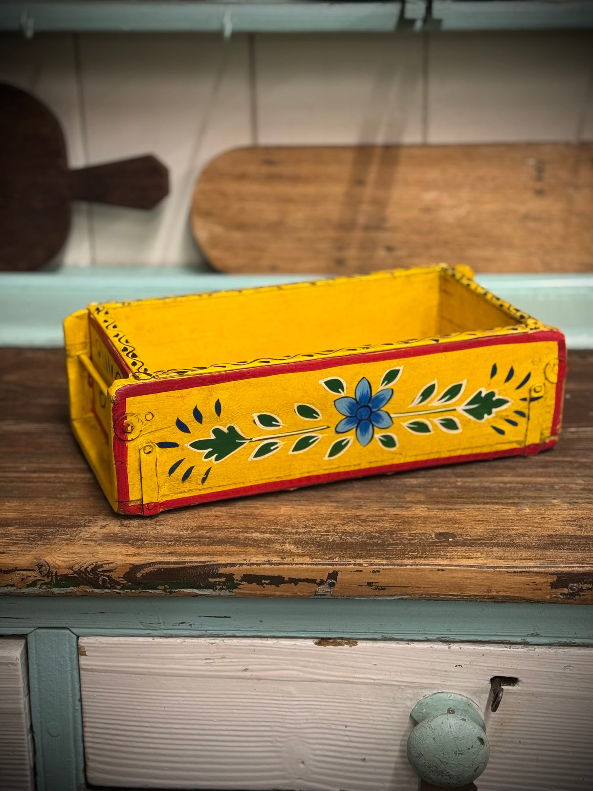 Yellow Wooden Painted Brick Mould / Decorative Herb Planter / Storage Box Tray C