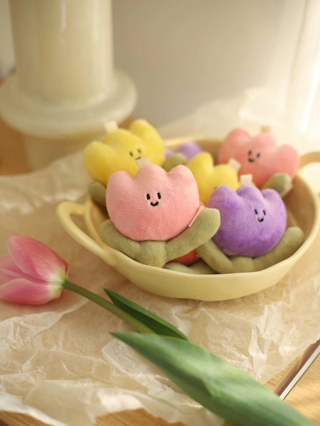 Spring Tulip Bag Charm in White