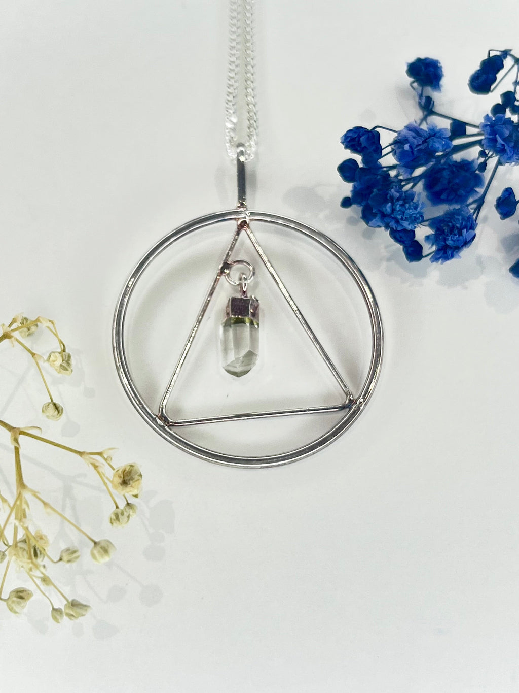 Geometric Quartz Point Necklace in Silver