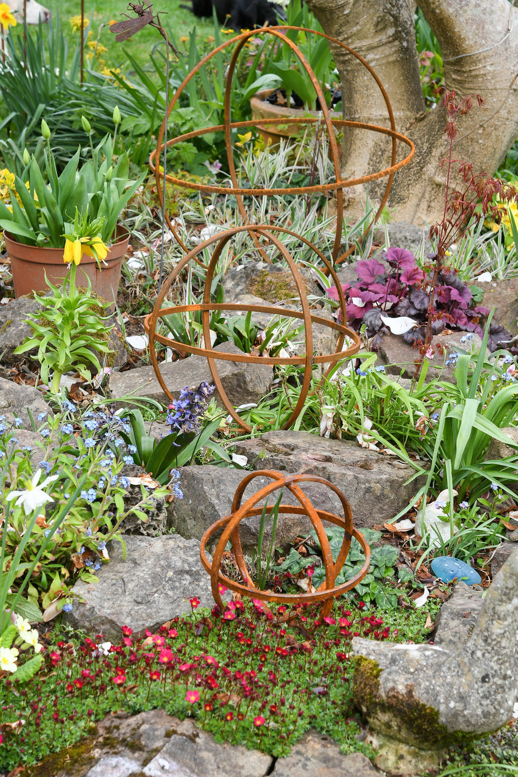 Rusty Garden Sphere Ornaments