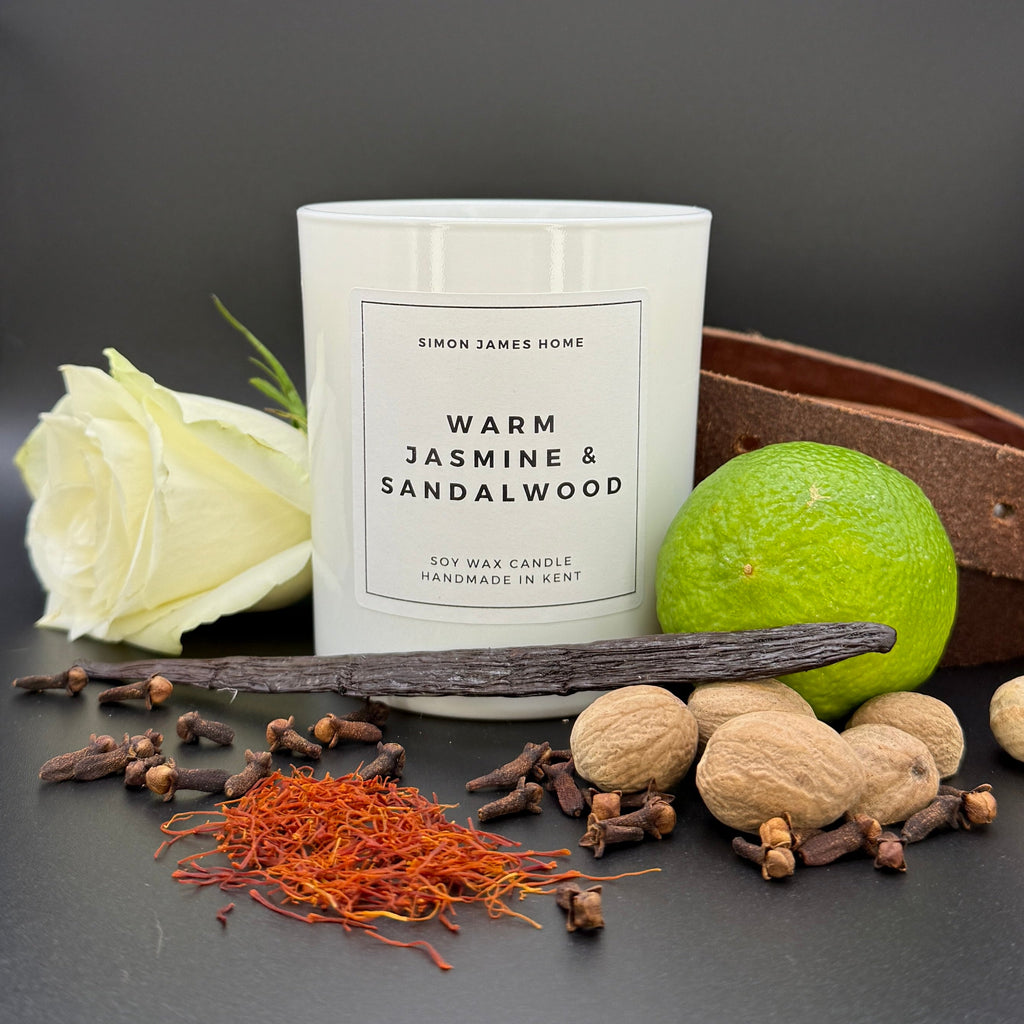 Warm Jasmine and Sandalwood Handmade Soy Wax Candle