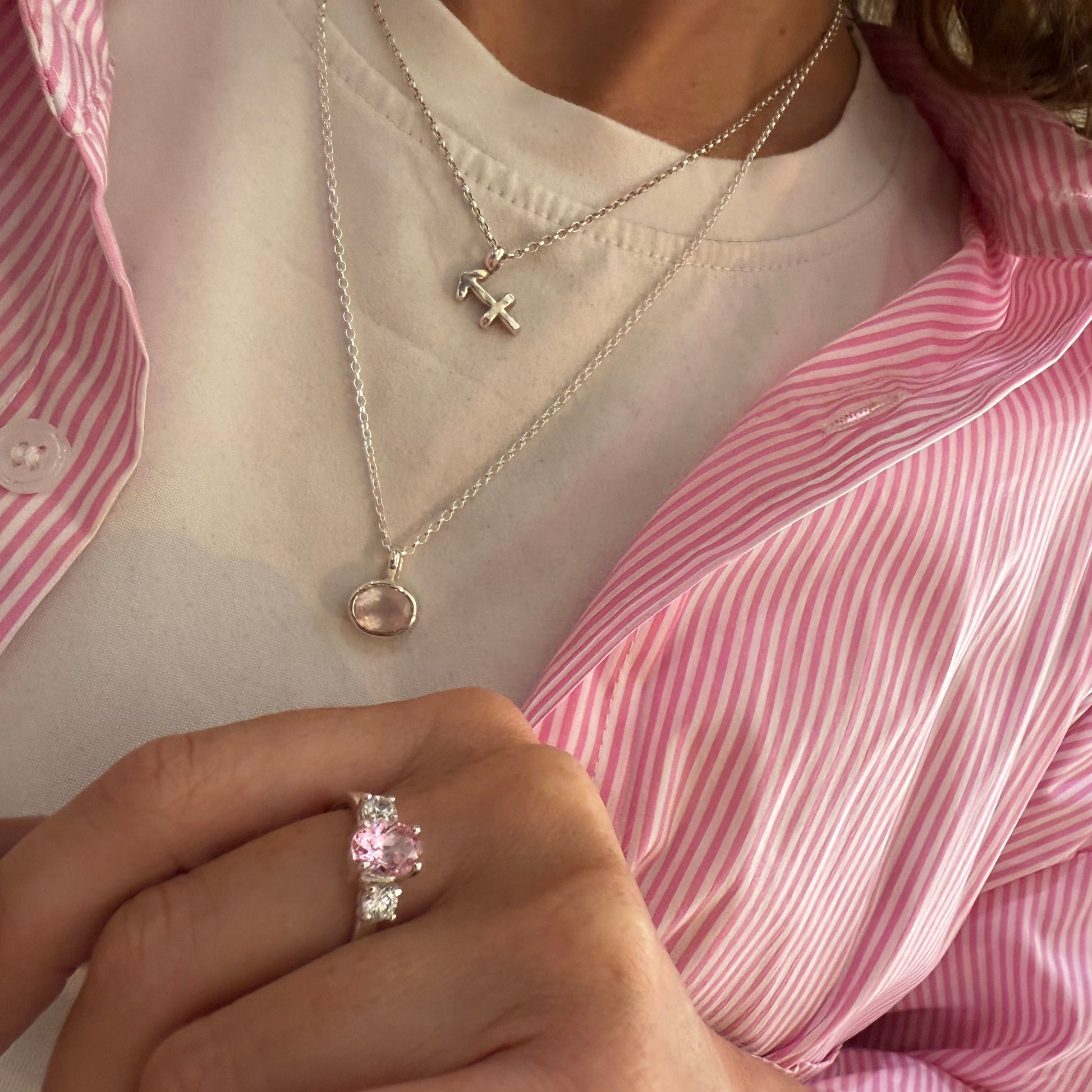 Silver Pink Topaz Trilogy Claw Ring