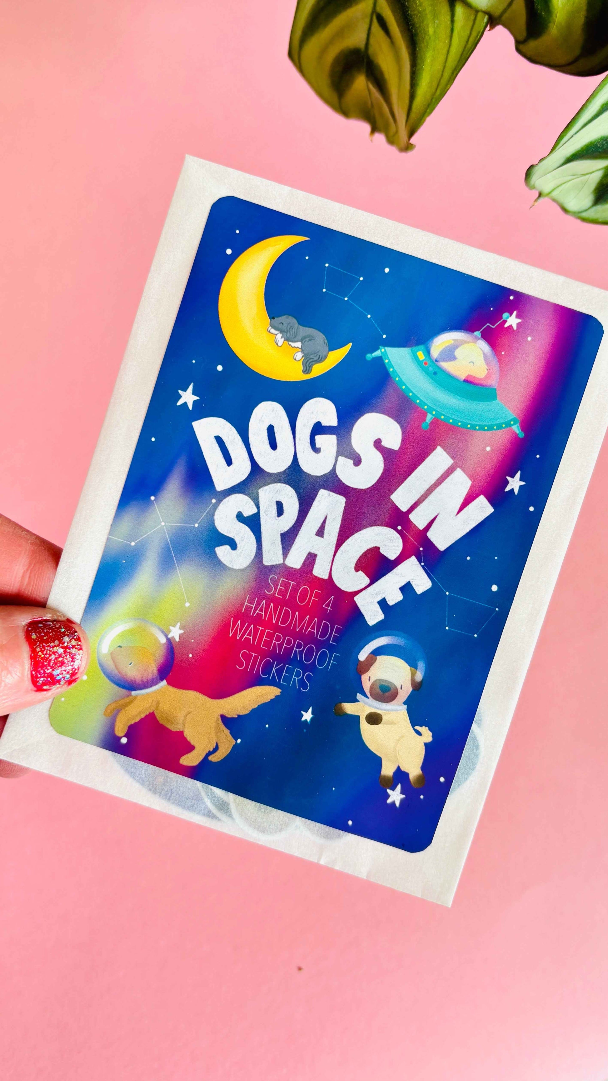 Space Dogs Vinyl Sticker Set of 4 Handmade Waterproof