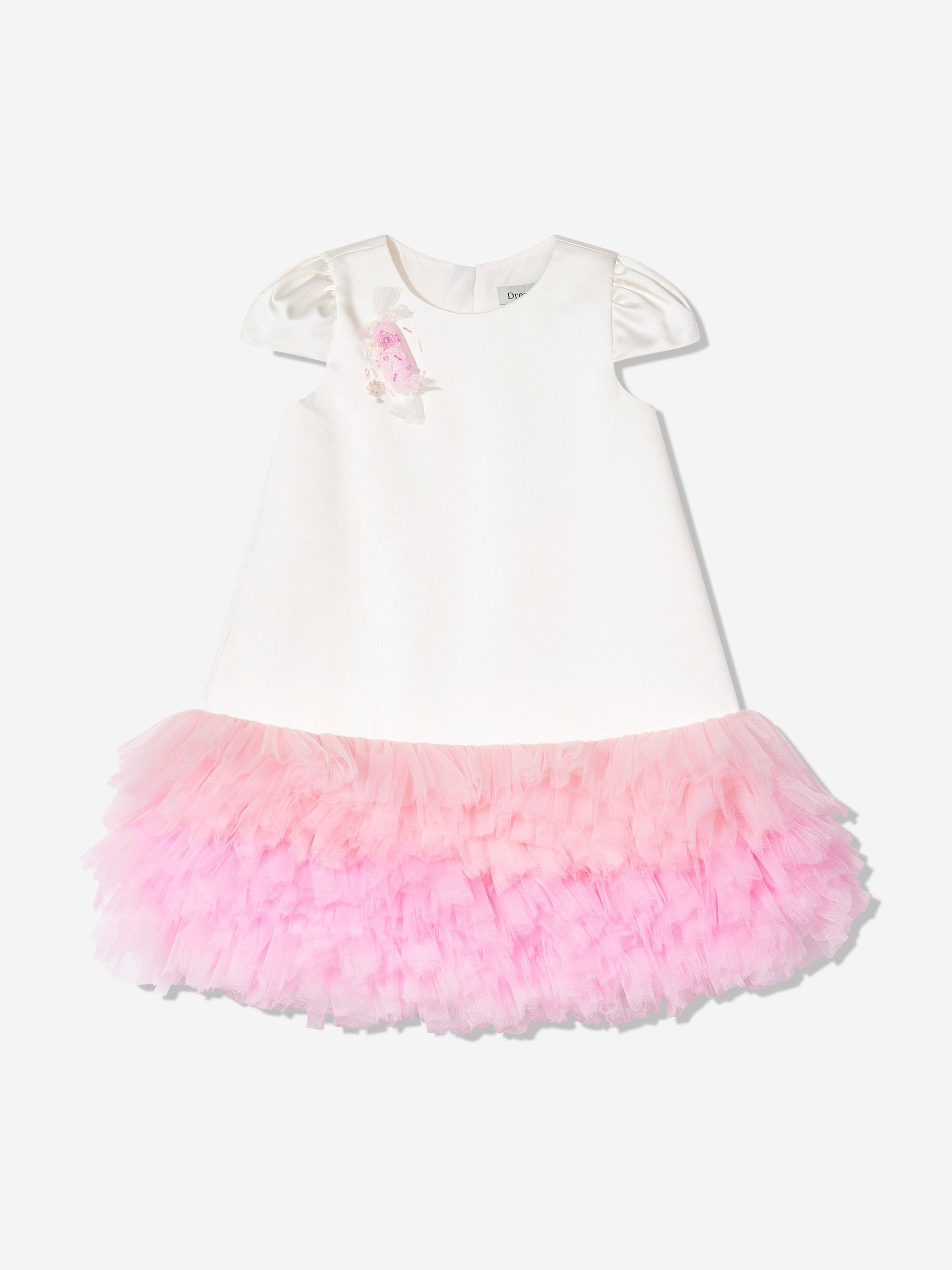 Dress & Fleur Girls Tulle Trim Occasion Dress in Ivory