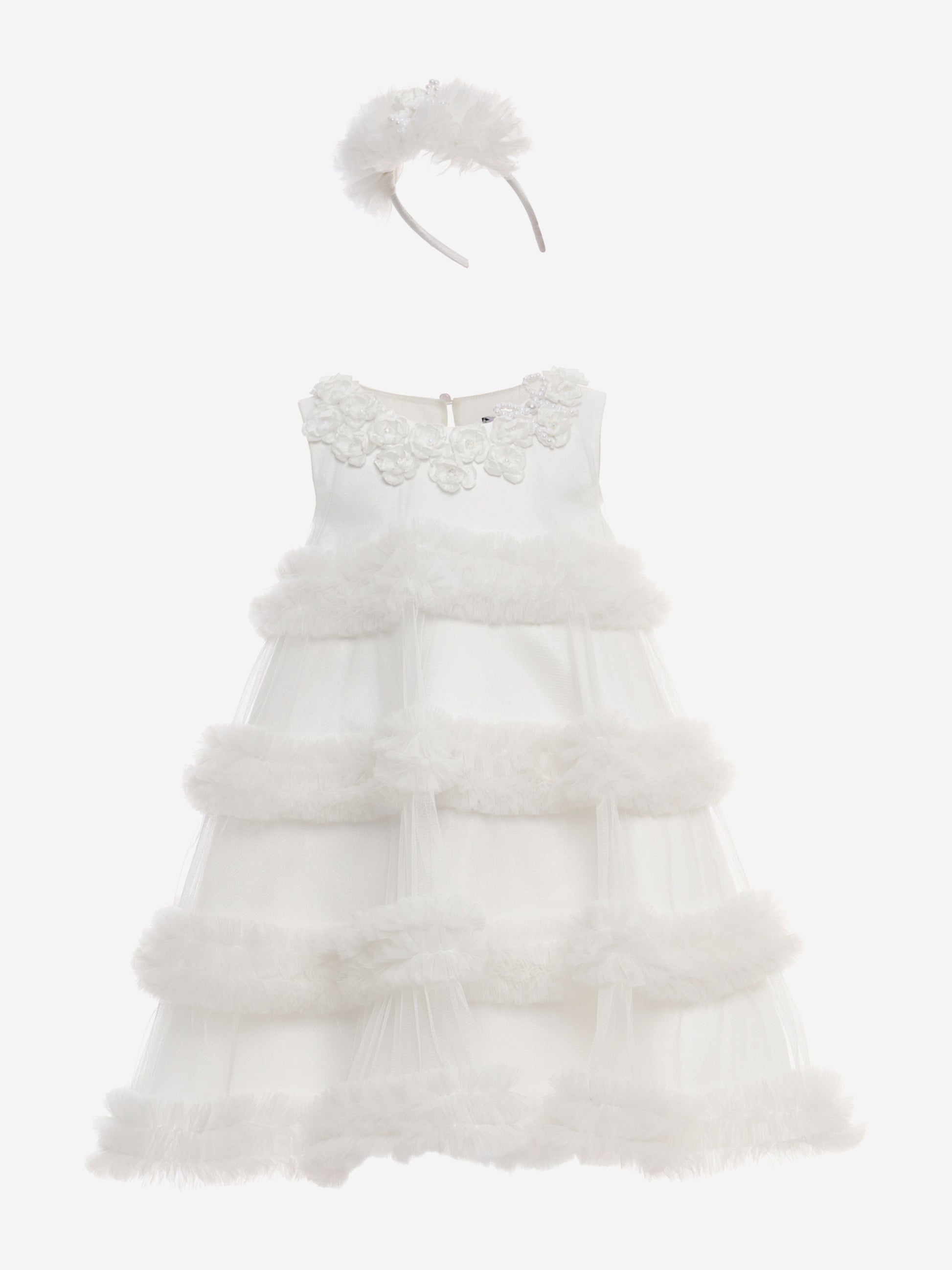 Dress & Fleur Girls Occasion Dress with Headband in Ivory