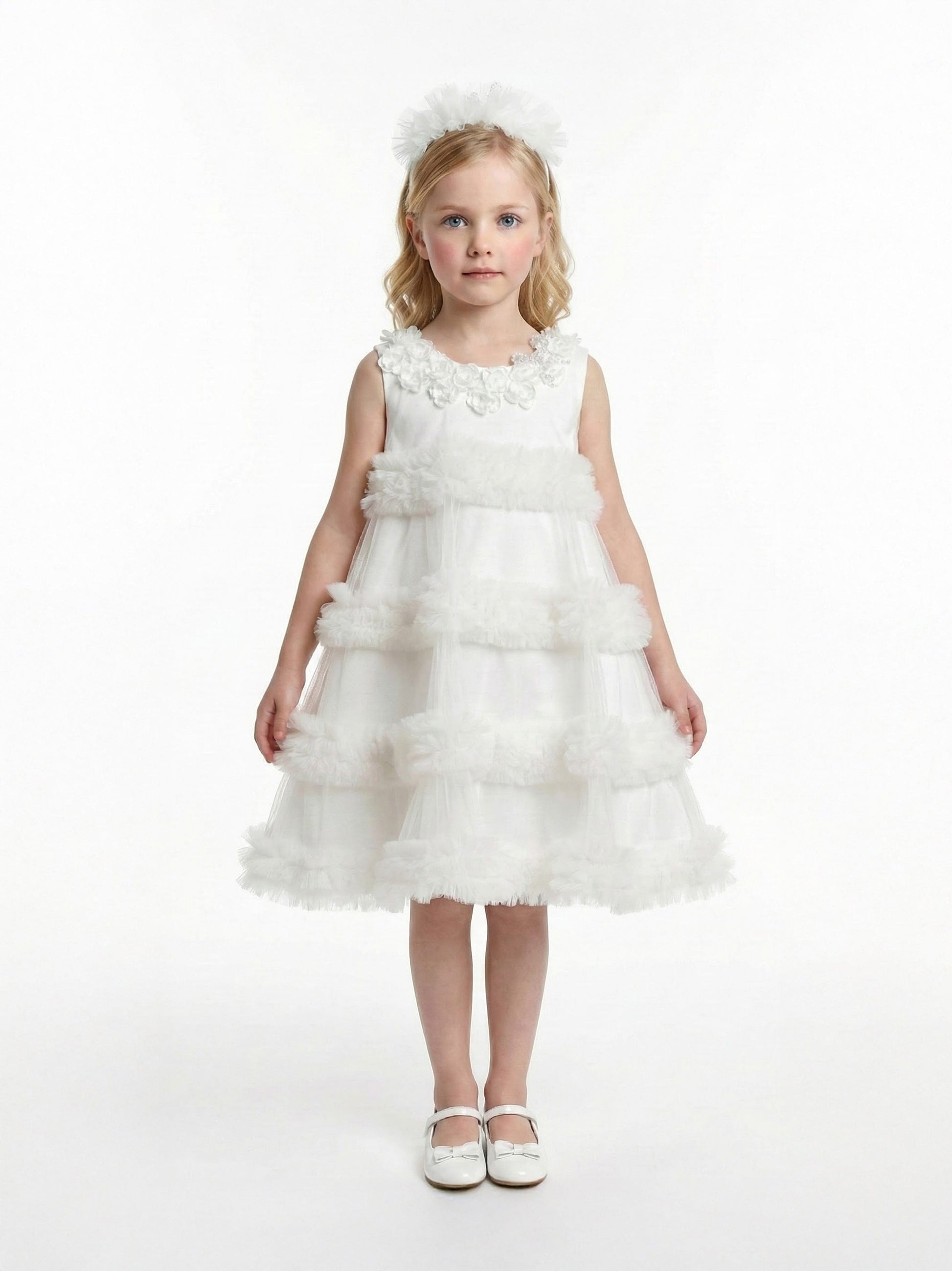 Dress & Fleur Girls Occasion Dress with Headband in Ivory