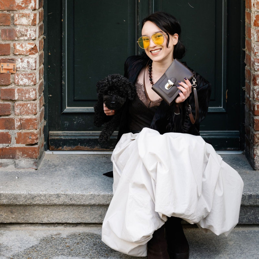 Dark Brown Leather Crossbody Phone Case with Push Lock