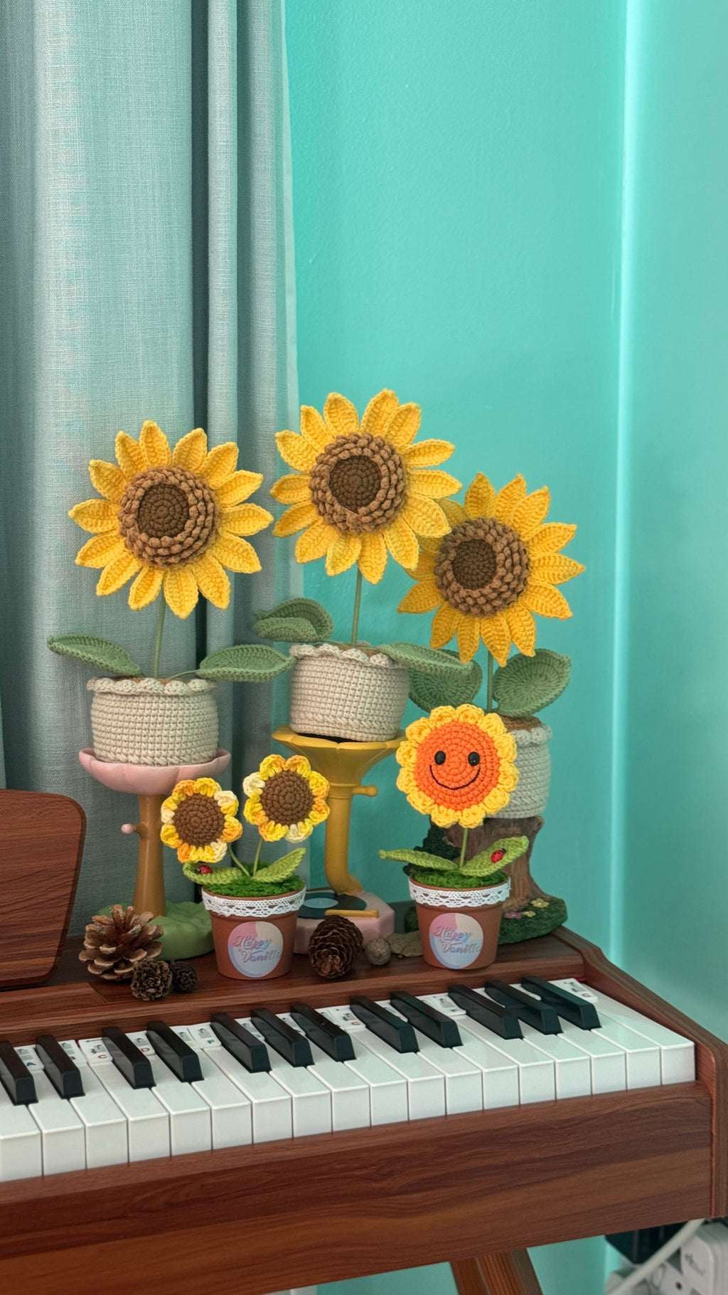 Handcrafted Crocheted Sunflower Plant in Decorative Pot