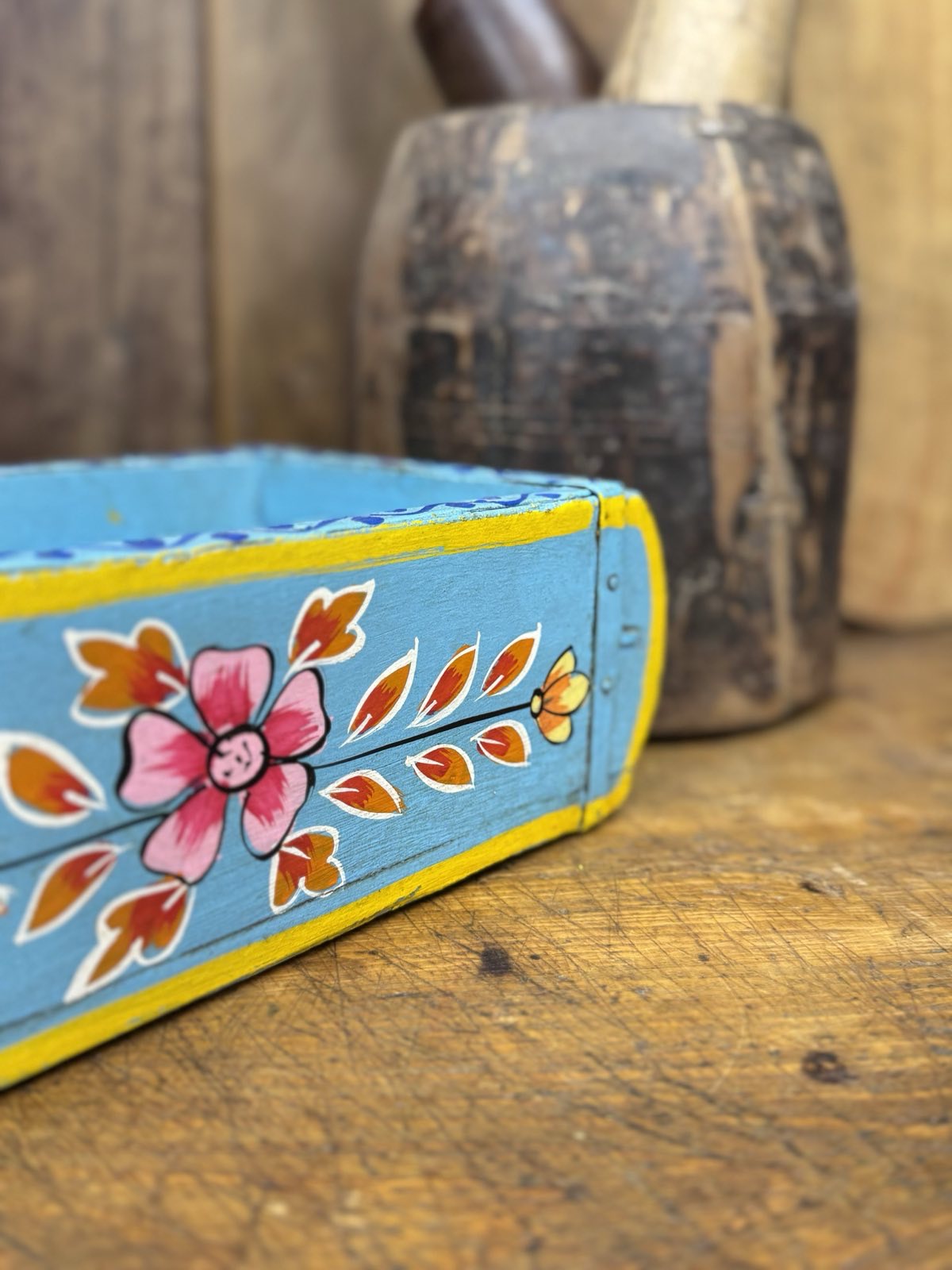 Blue Wooden Painted Brick Mould Planter and Storage Box