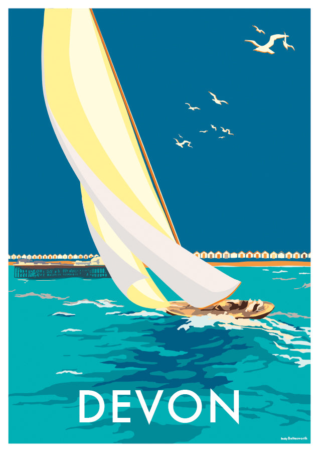 Devon Sailing Boat Vintage Seaside Print