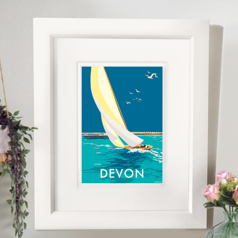 Devon Sailing Boat Vintage Seaside Print