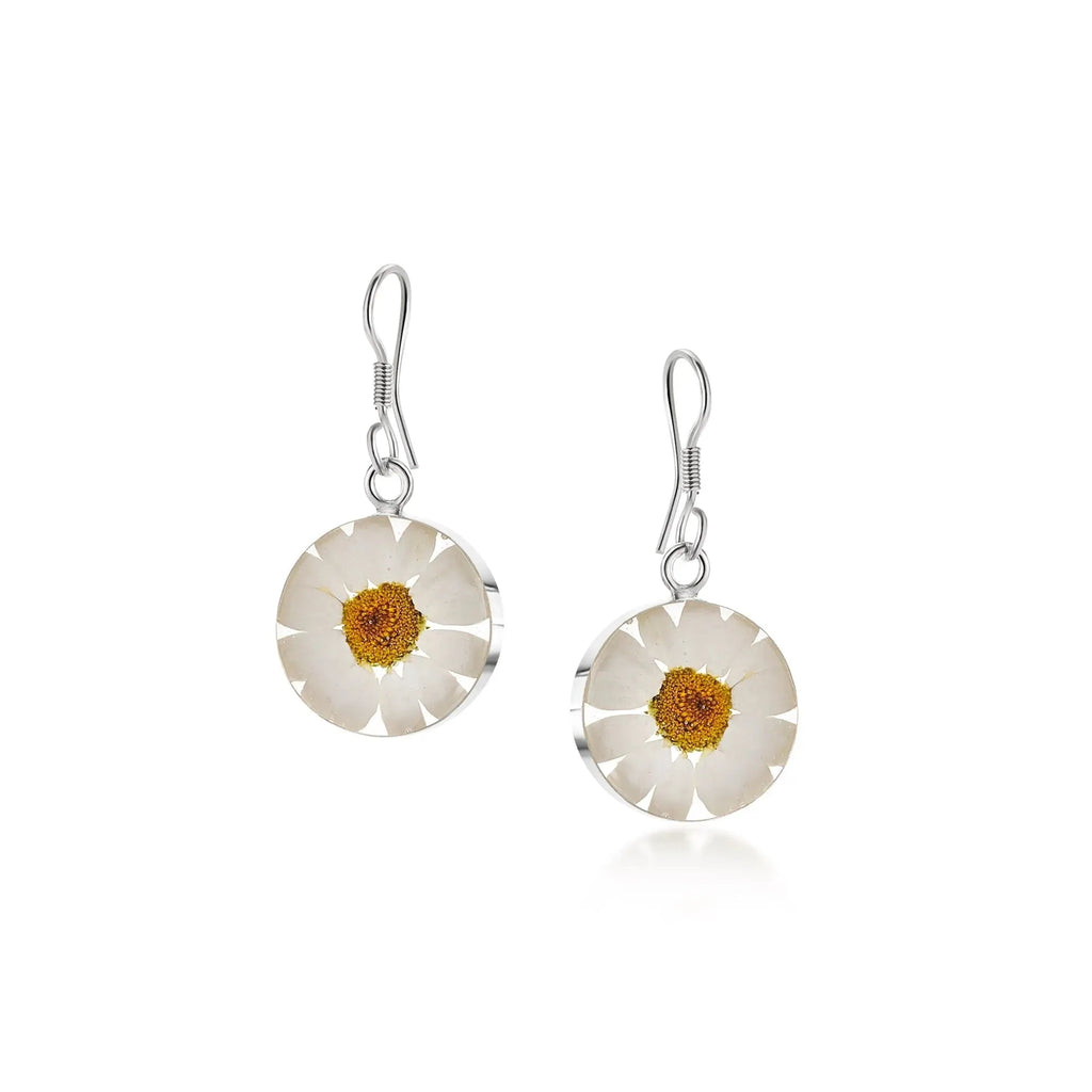 Real Daisy Drop Earrings in Sterling Silver