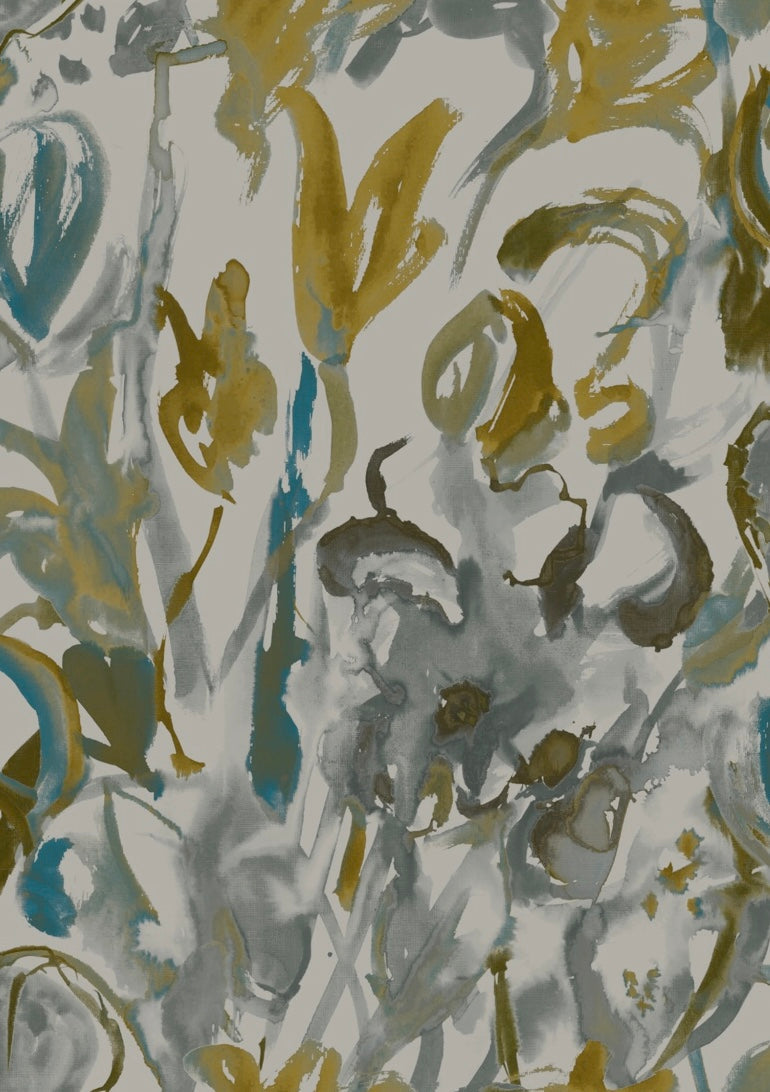 Watercolour Floral Wallpaper - Grey + Ochre
