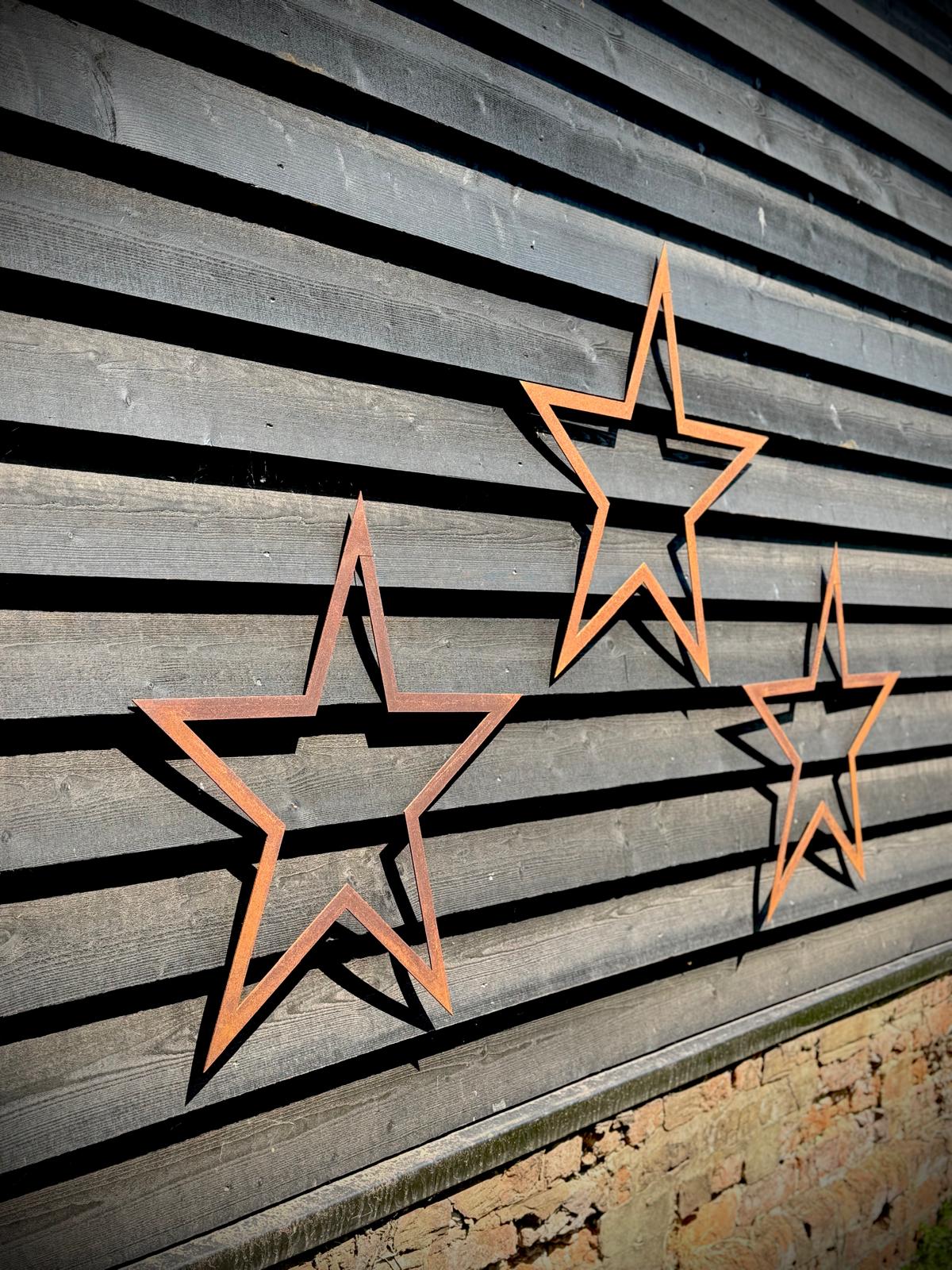 Set of 3 Large Rusty Metal Barn Stars