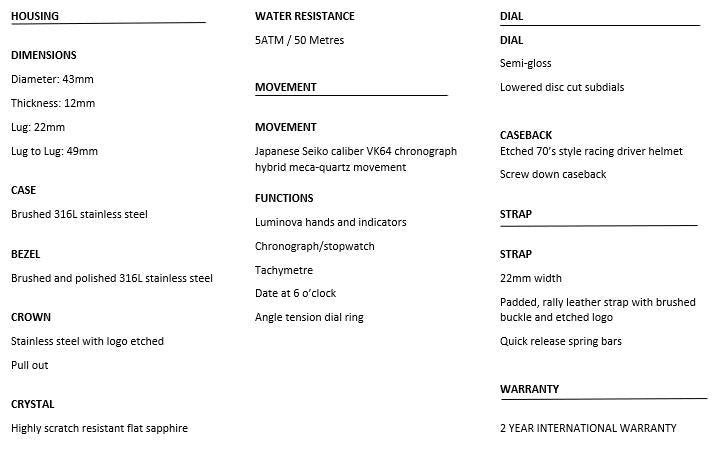 Driver Chronograph MkII Panda Dial Mecha-Quartz Racing Watch