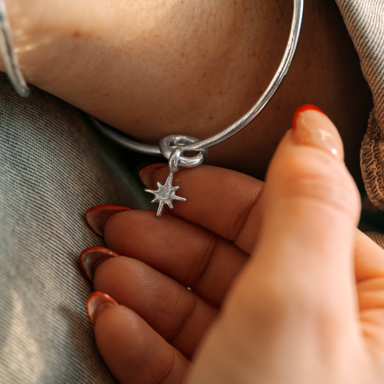 North Star Sterling Silver Charm Bangle