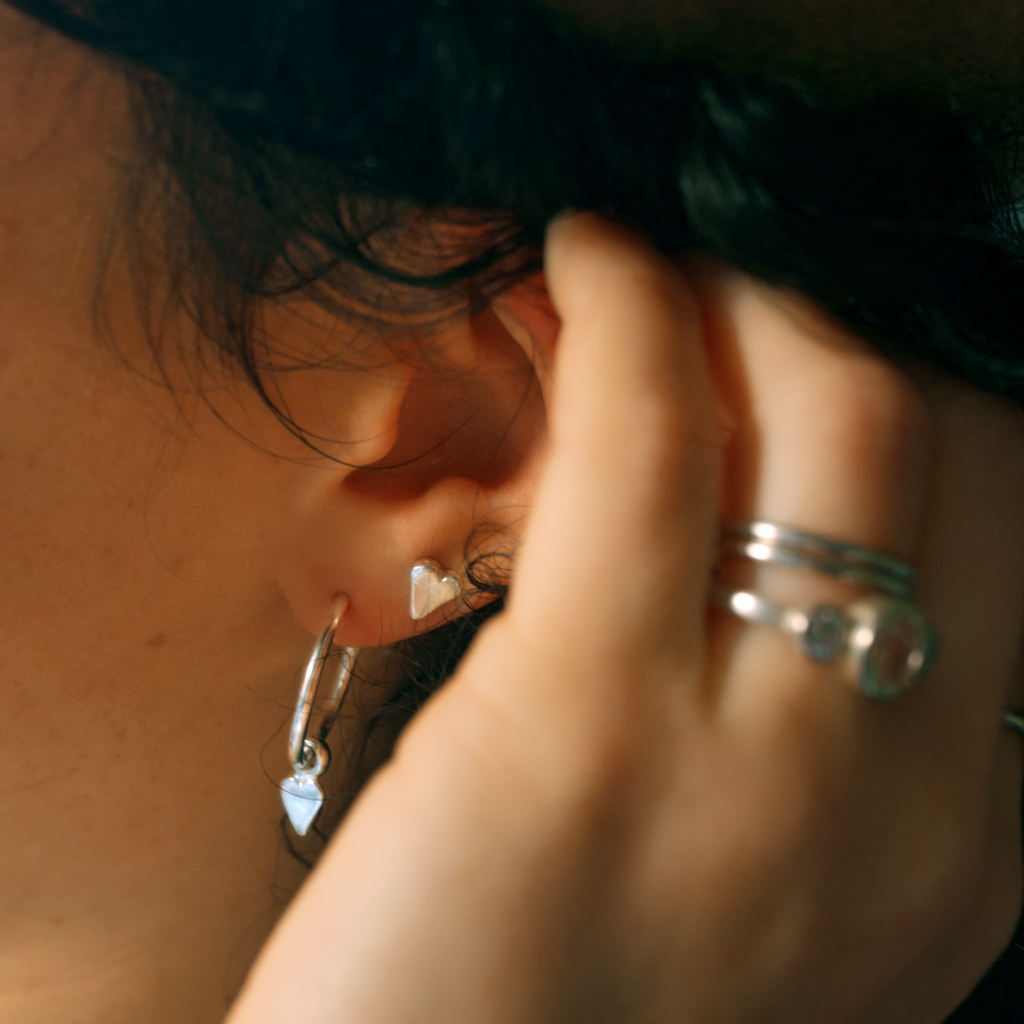 Baby Heart Hoops in Sterling Silver