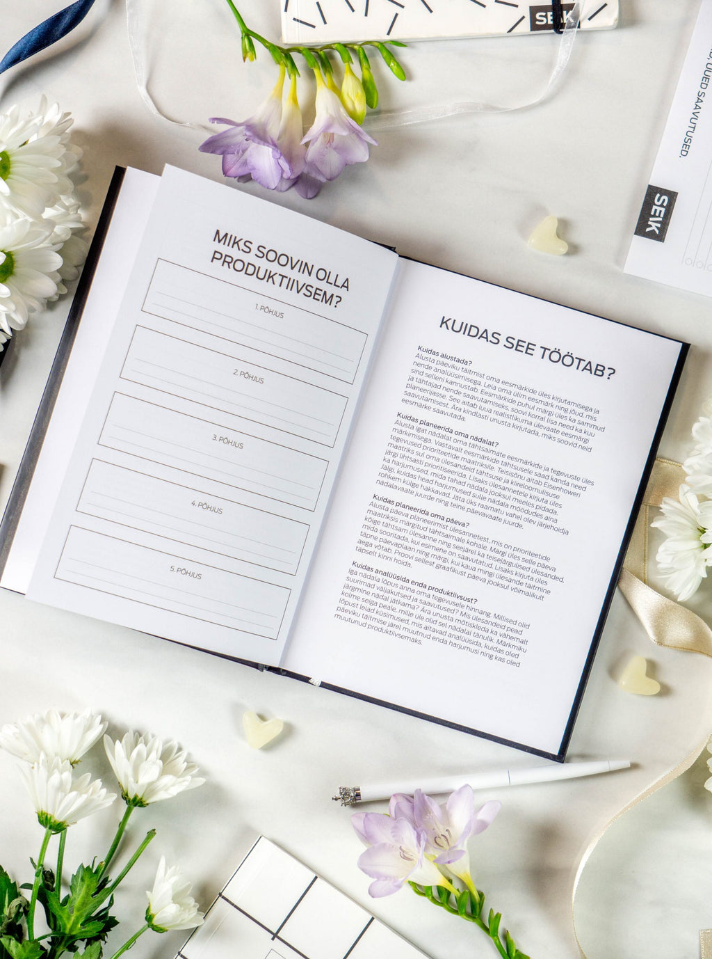 a functional productivity planner open to a weekly layout on a wooden desk