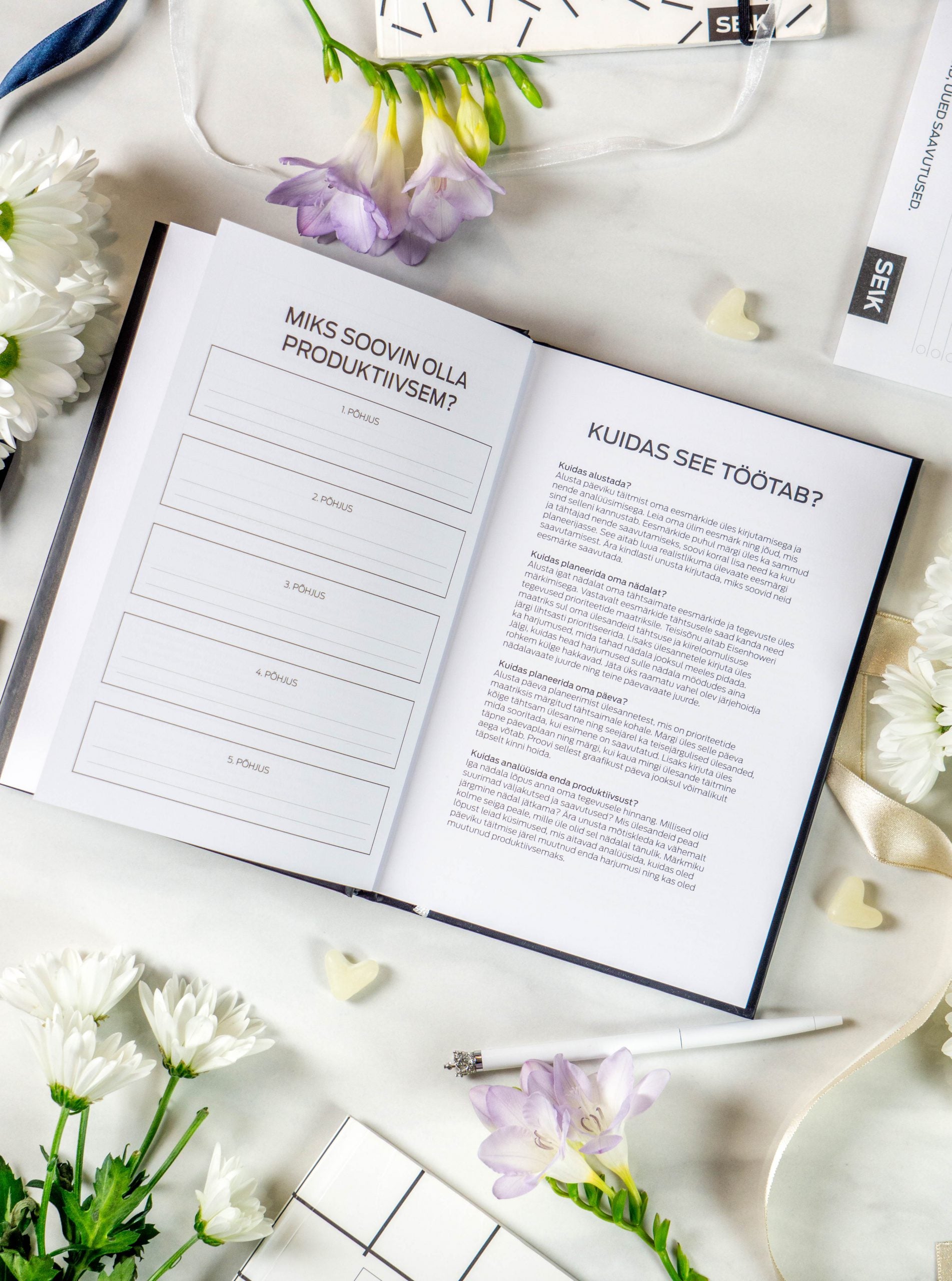 a functional productivity planner open to a weekly layout on a wooden desk