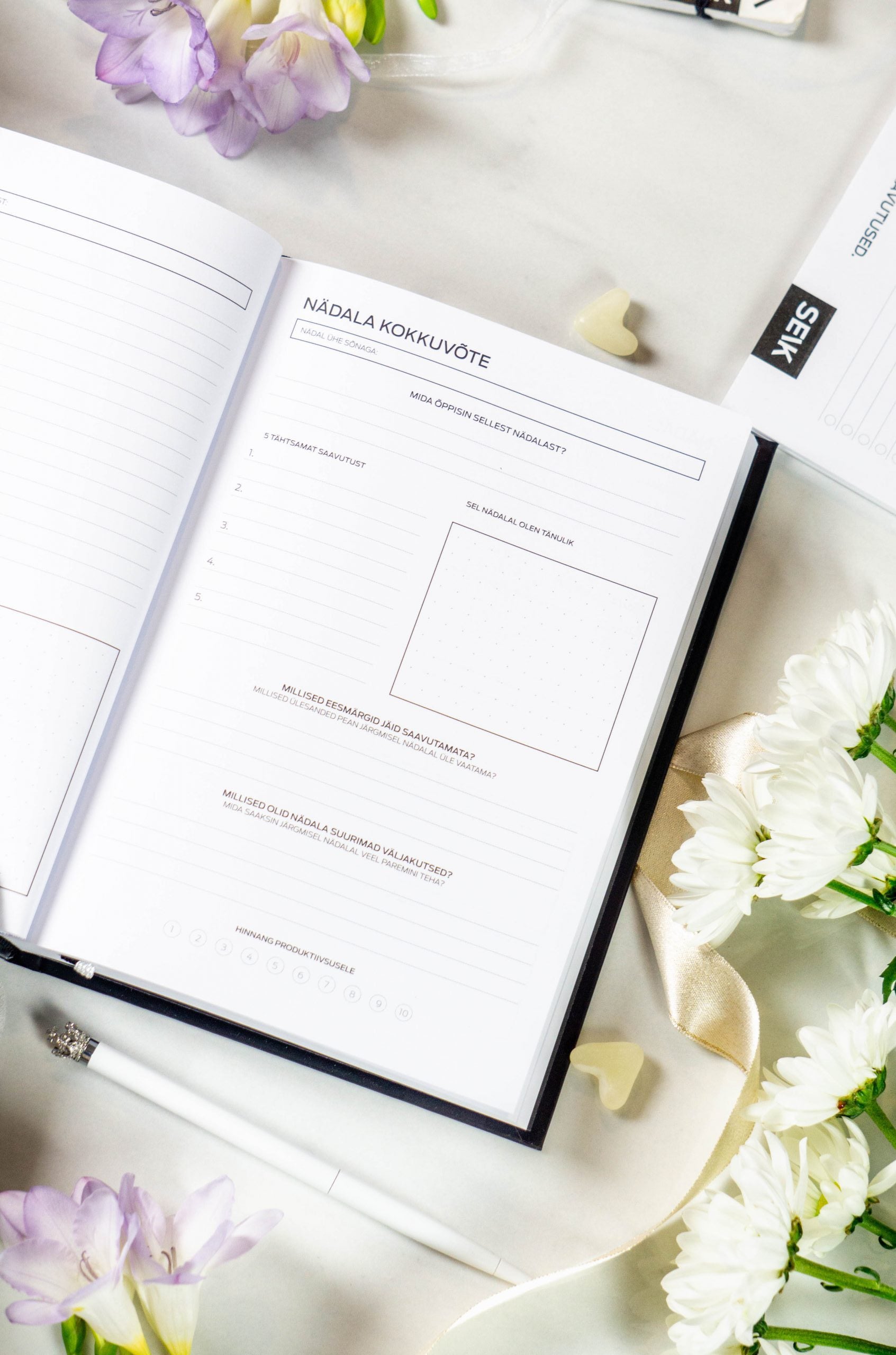 productivity planner open on a weekly spread with a pen, showcasing a functional daily planning system