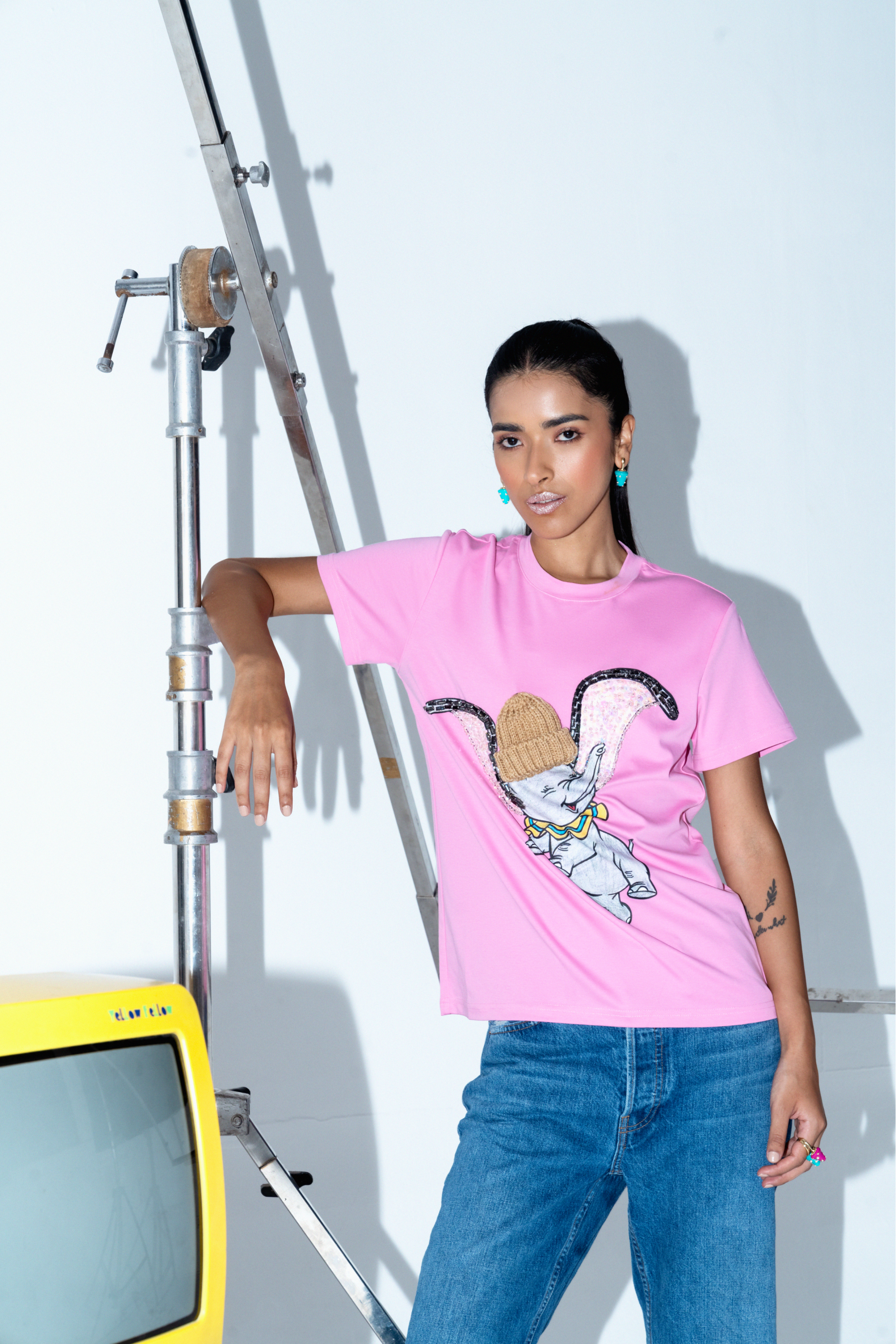 Pop Art Humpty Hand Embroidered Women's Cotton T-Shirt