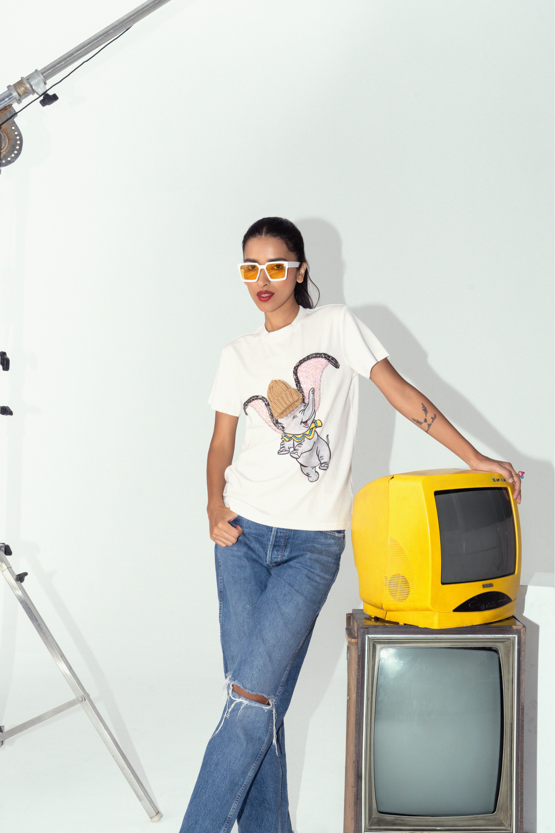 Pop Art Humpty Hand Embroidered Women's Cotton T-Shirt