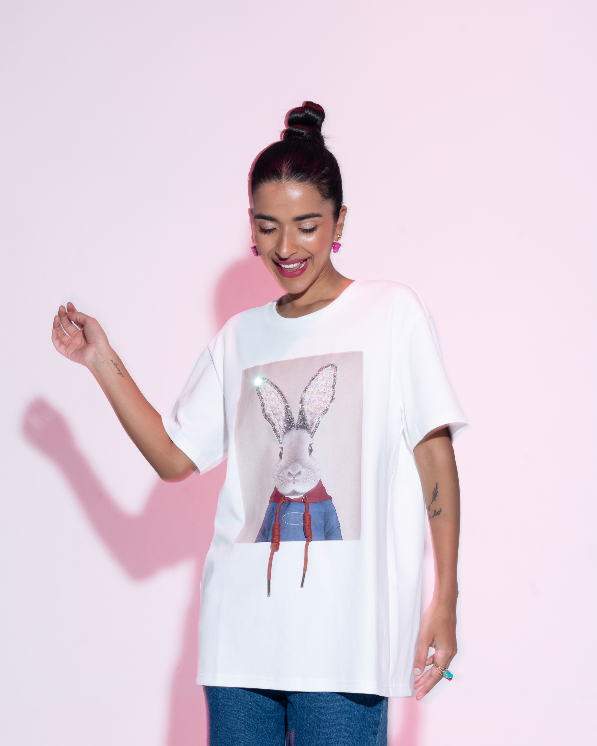 Roger Graphic Embroidered Cotton T-Shirt for Women