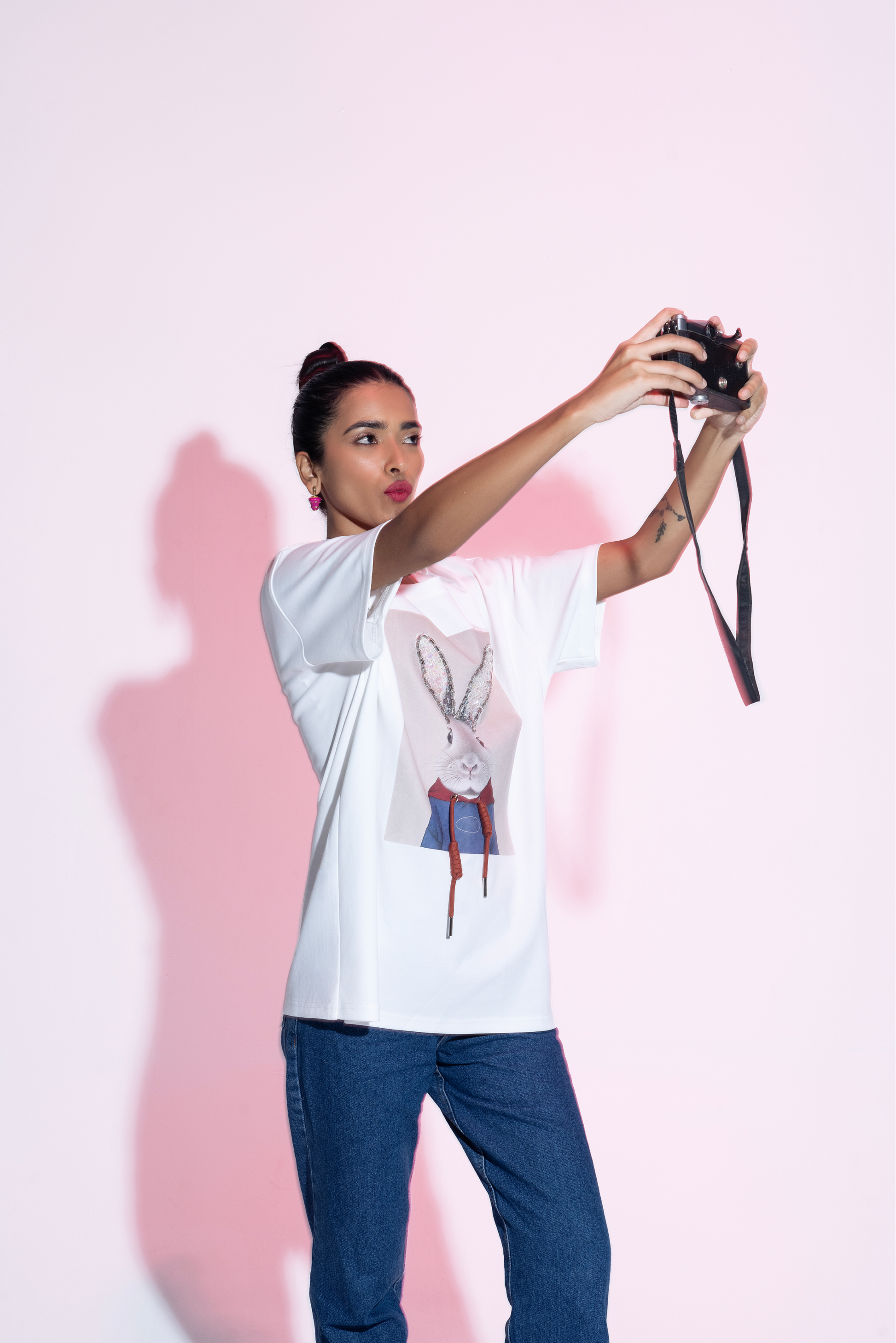 Roger Graphic Embroidered Cotton T-Shirt for Women