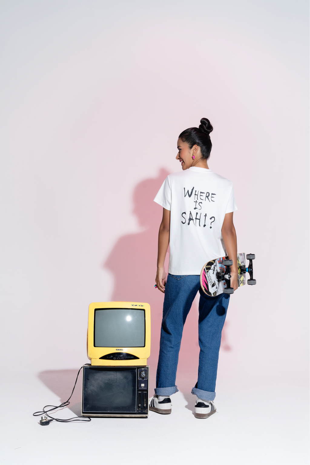 Pop Art Alice Hand Embroidered Cotton T-Shirt in White