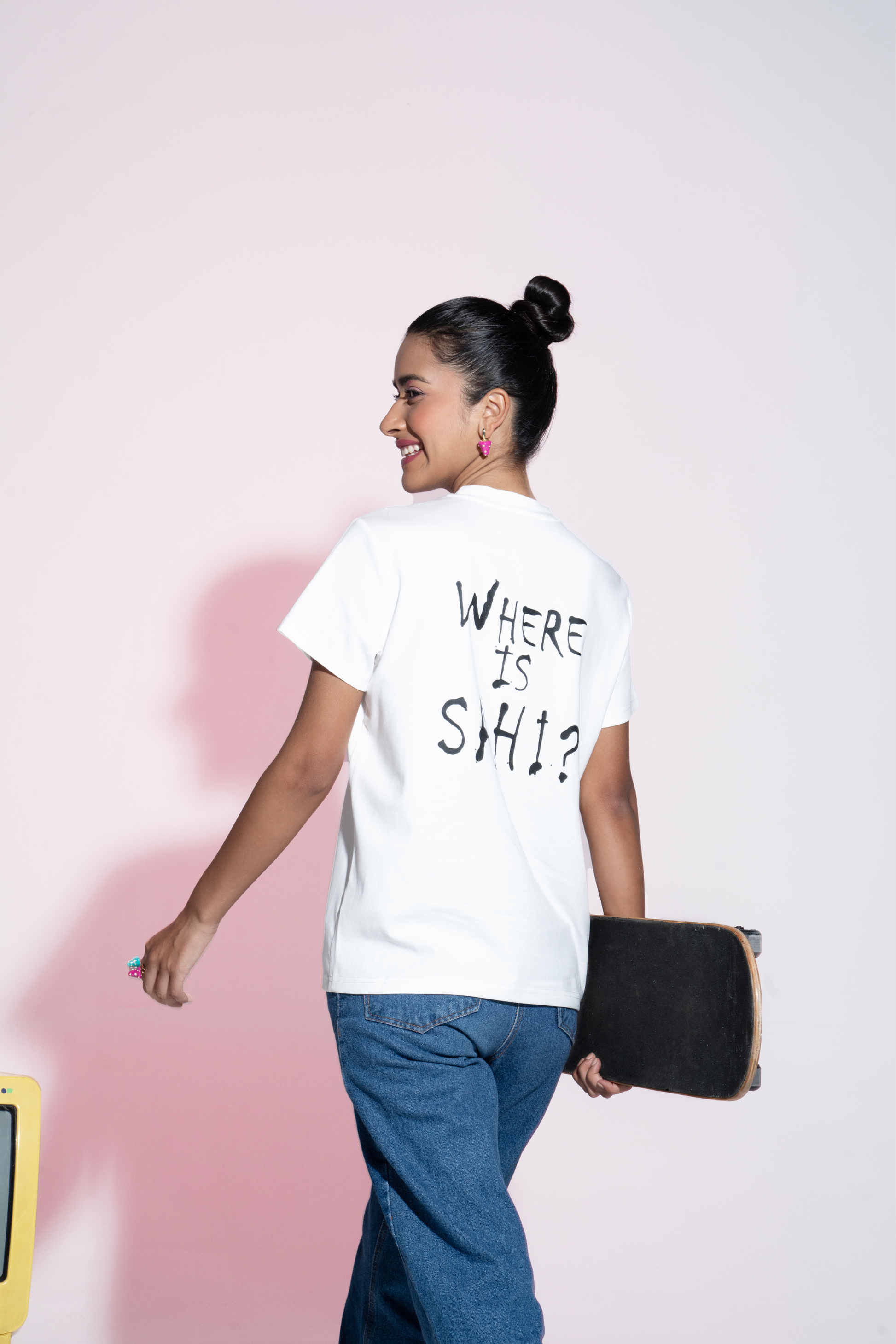 Pop Art Alice Hand Embroidered Cotton T-Shirt in White