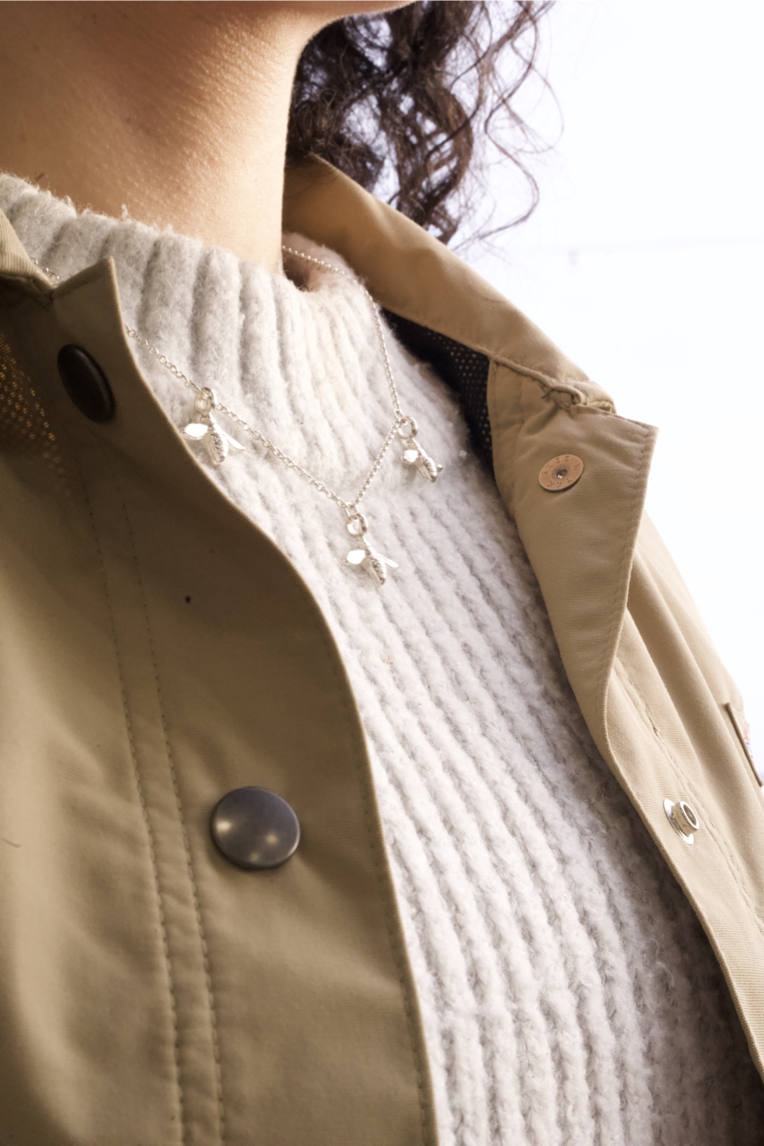 Three Honey Bee Sterling Silver Charm Necklace