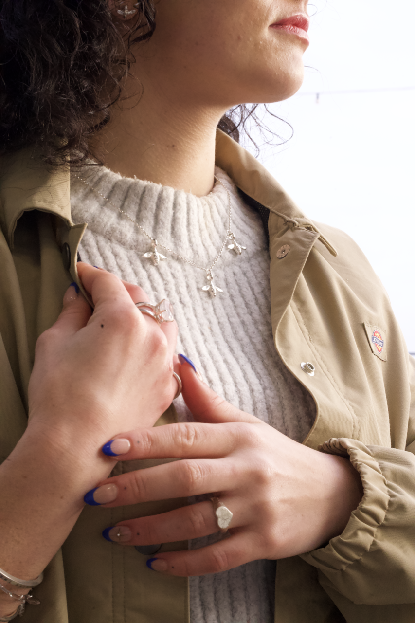 Three Honey Bee Sterling Silver Charm Necklace