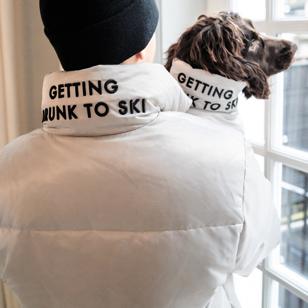 Silver Zip Up Puffer Ski Jacket with Hood