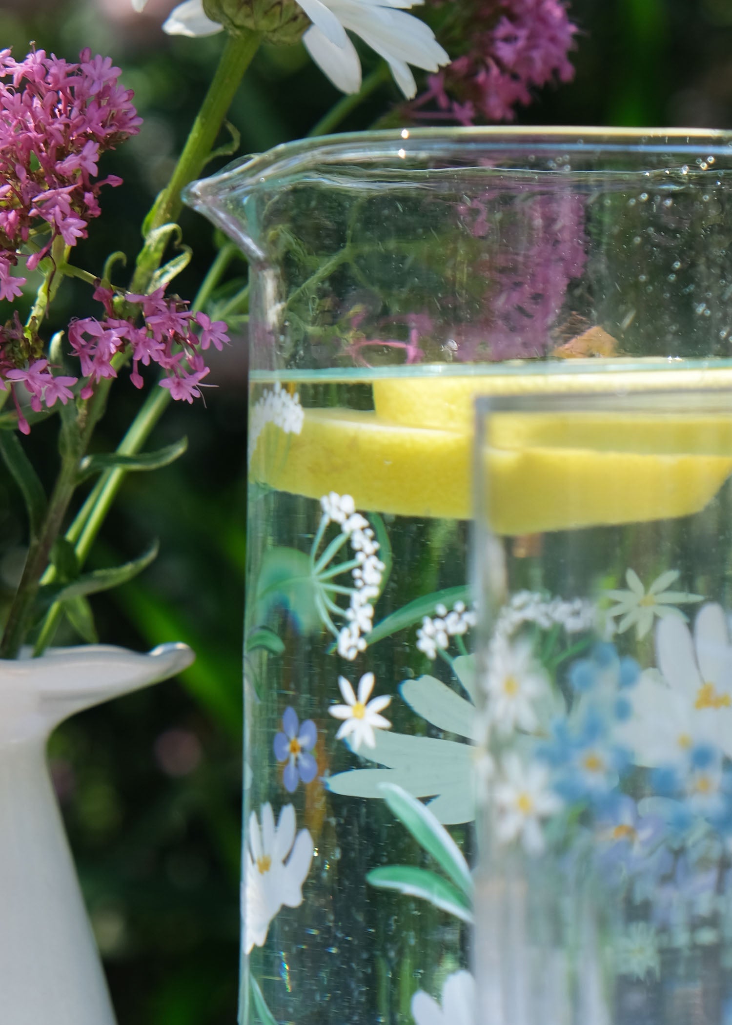 Cosmos and Cow Parsley Recycled Glass Jug