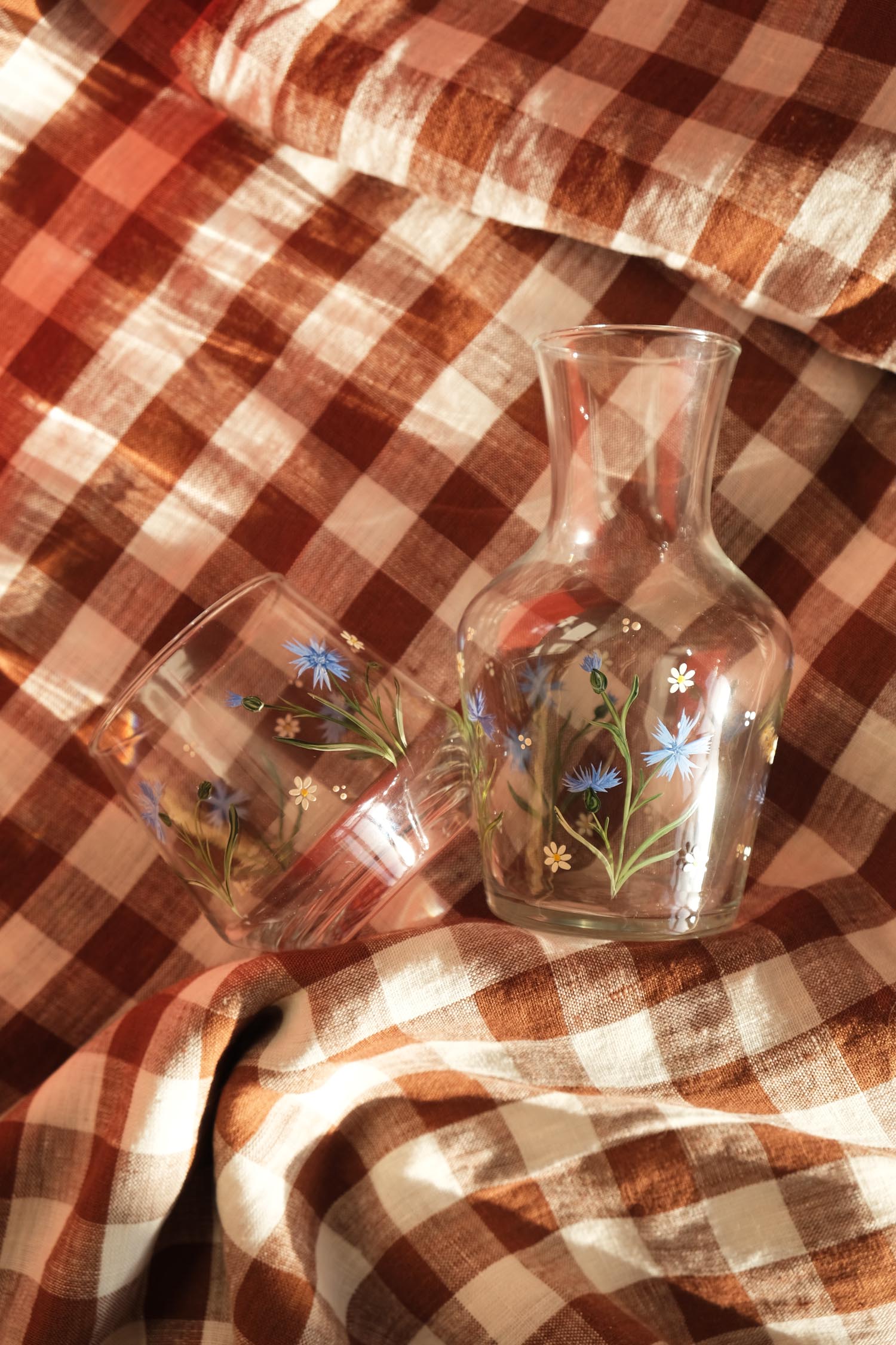 Cornflower and Daisy Carafe and Glass Set